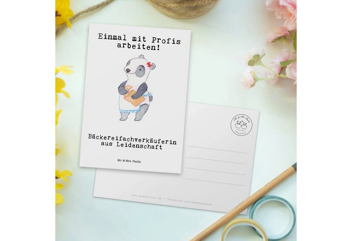 Thumbnail - Mr. & Mrs. Panda Postkarte Bäckereifachverkäuferin Leidenschaft - Weiß - Geschenk, Frühstück, Gr, Multifunktionalität