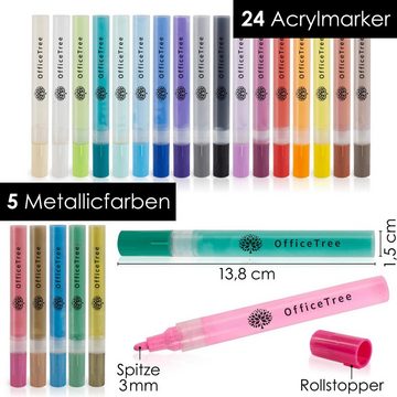 OfficeTree Marker OfficeTree Acryl Marker 24 Stück (wp), (24er Set), Acrylfarben Stifte Wasserfest für Kinder, Hobbykünstler und Künstler