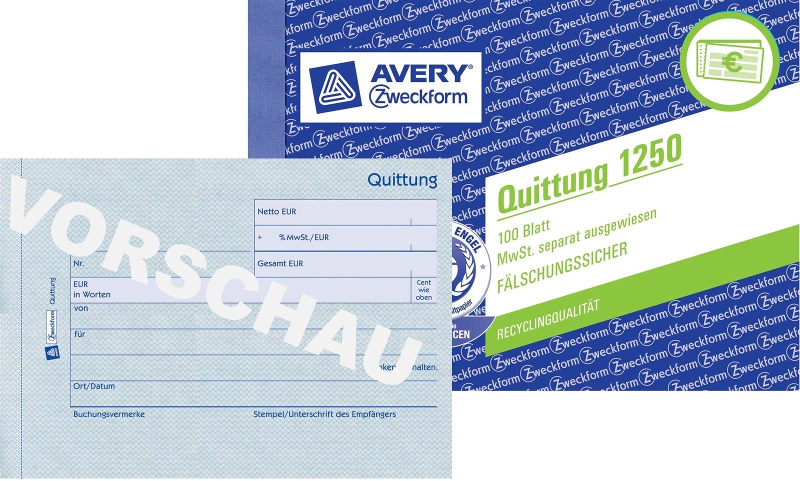 Avery Zweckform Kugelschreiber AVERY Zweckform "Quittung Formularbuch mit MwSt.-N