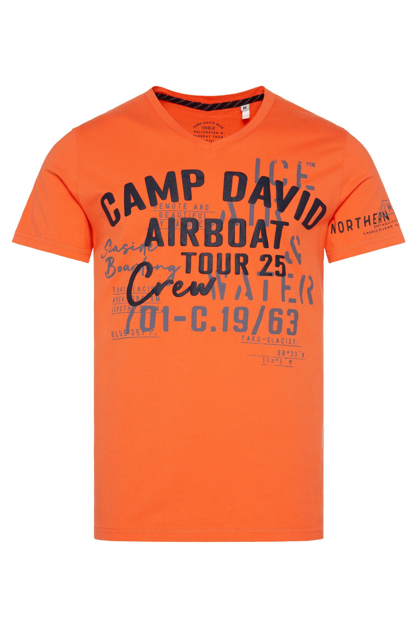 orange V-Shirt Baumwolle CAMP aus misssion DAVID