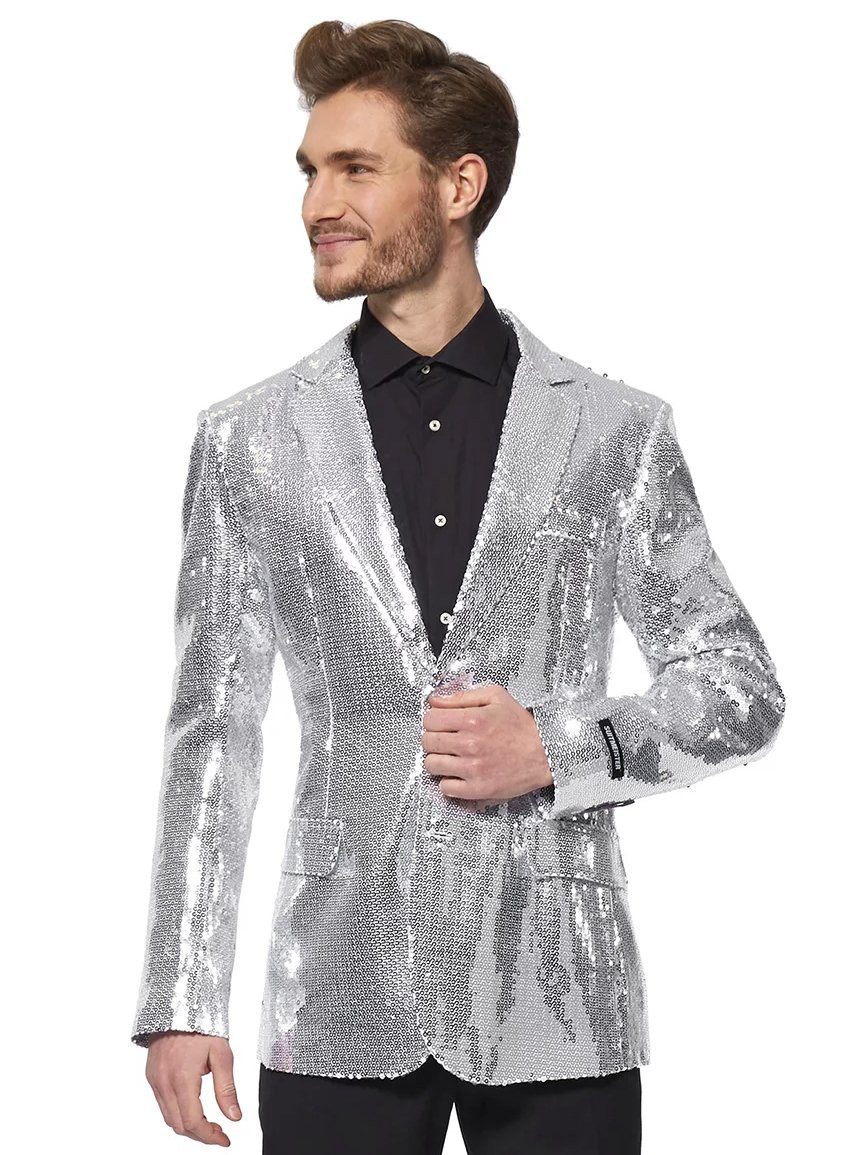 SuitMeister Kostüm SuitMeister Glitzerjacke silber, Eine silberne Discokugel zum Anziehen!