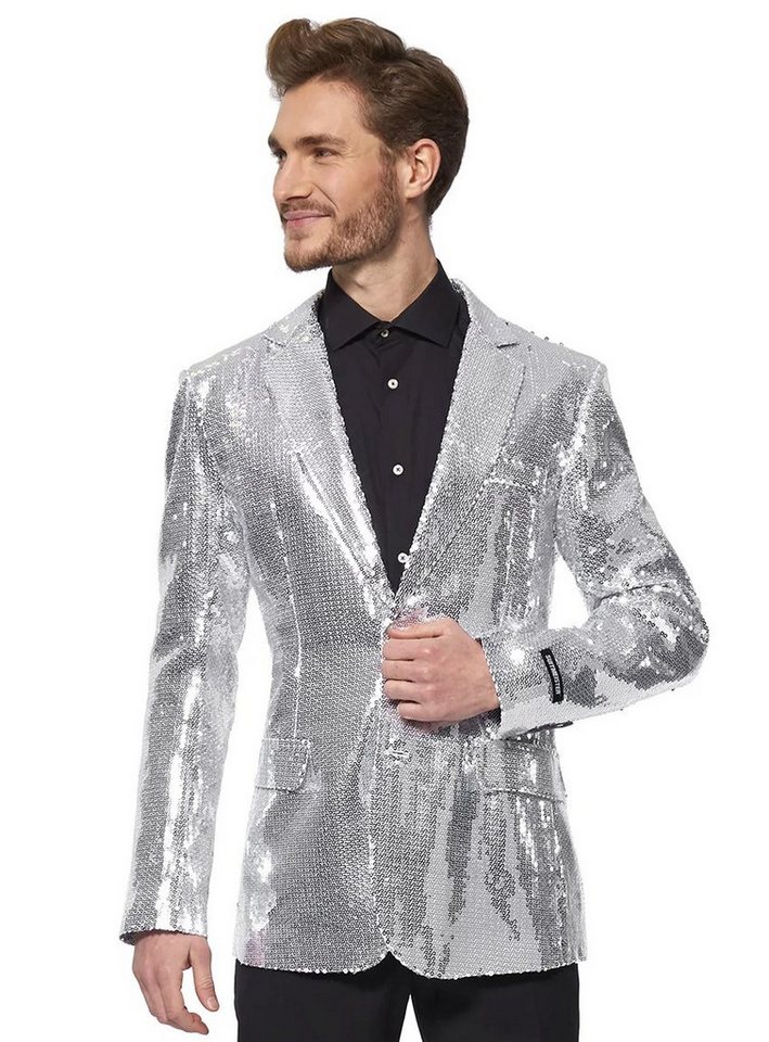 SuitMeister Kostüm SuitMeister Glitzerjacke silber, Eine silberne Discokugel zum Anziehen!