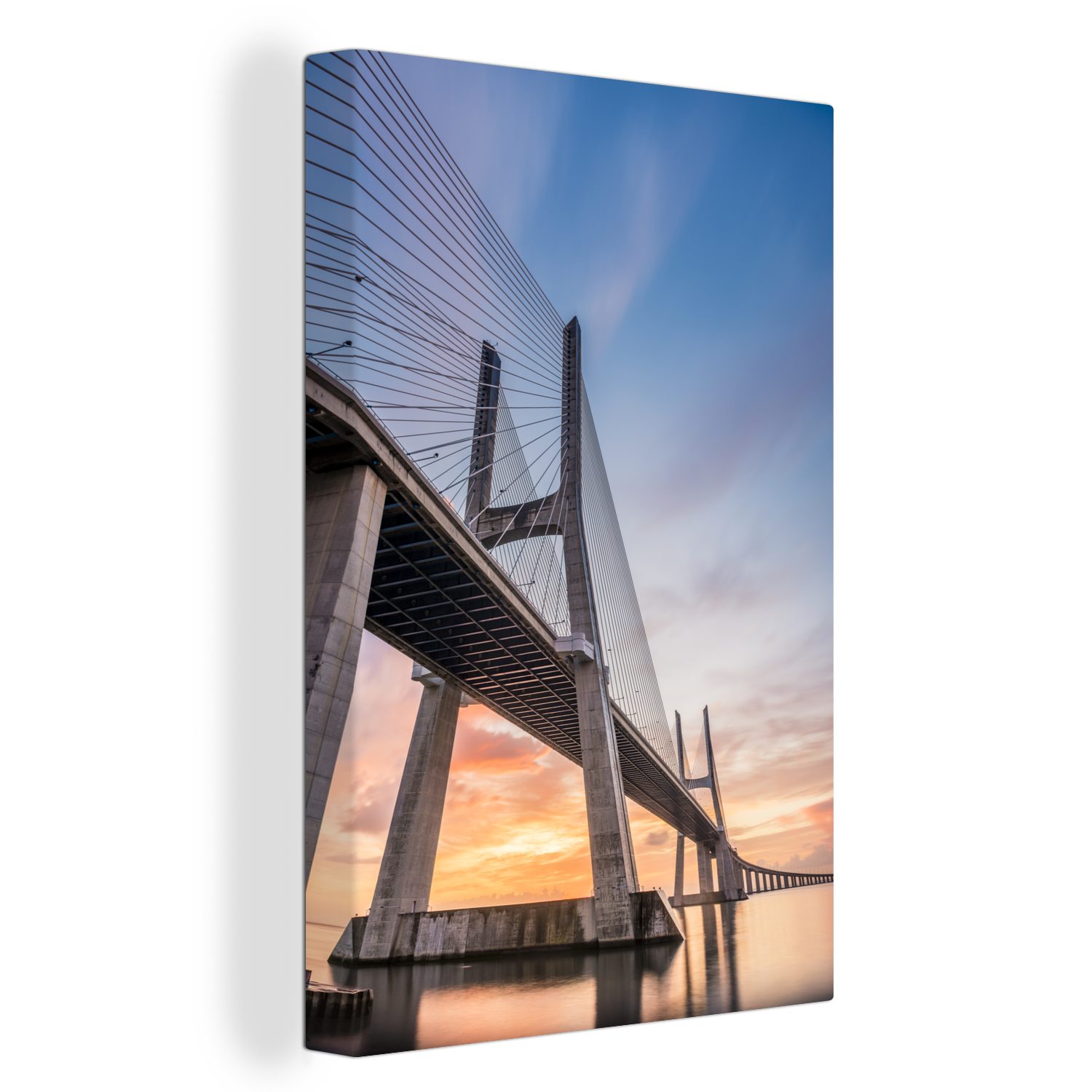 OneMillionCanvasses® Leinwandbild St), fertig inkl. Lissabon Leinwandbild Gemälde, Brücke - (1 bespannt 20x30 Portugal, Zackenaufhänger, - cm