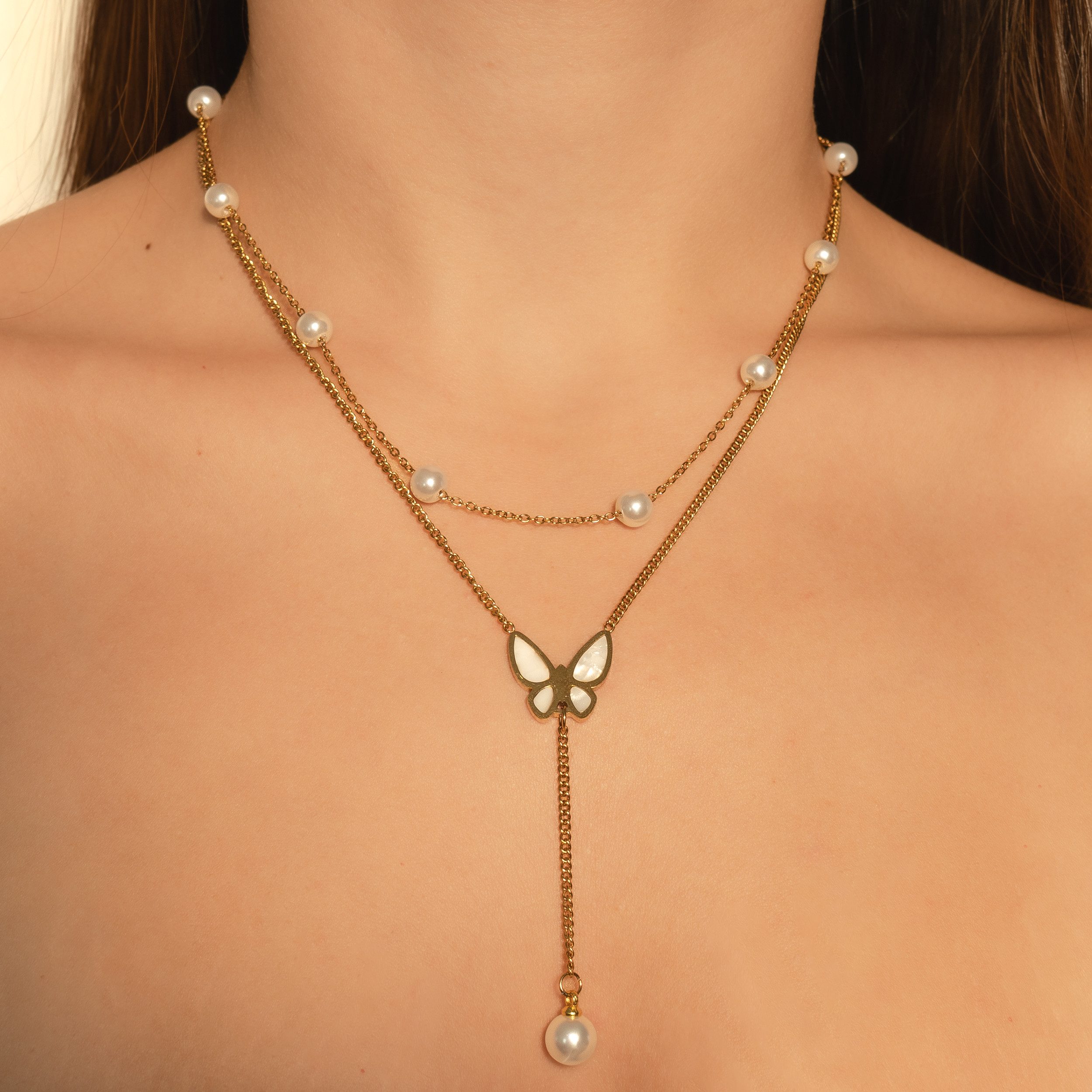 salazar.plus Kette mit Anhänger Vergoldete Schmetterling Perlen Edelstahl D günstig online kaufen