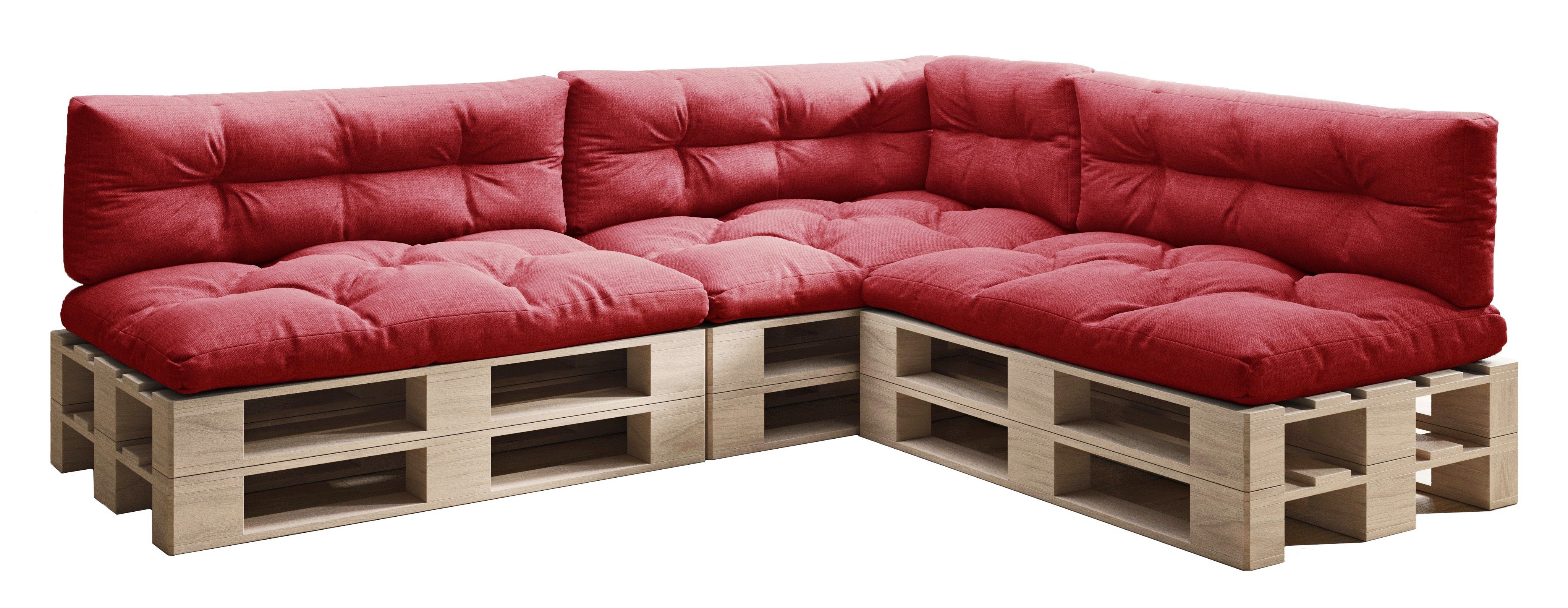 sunnypillow Palettenkissen 7er Set: 3x Sitzkissen + 3x Rückenkissen + 1x Seitenkissen, palettenmöbel palettencouch polsterauflage 120 x 80