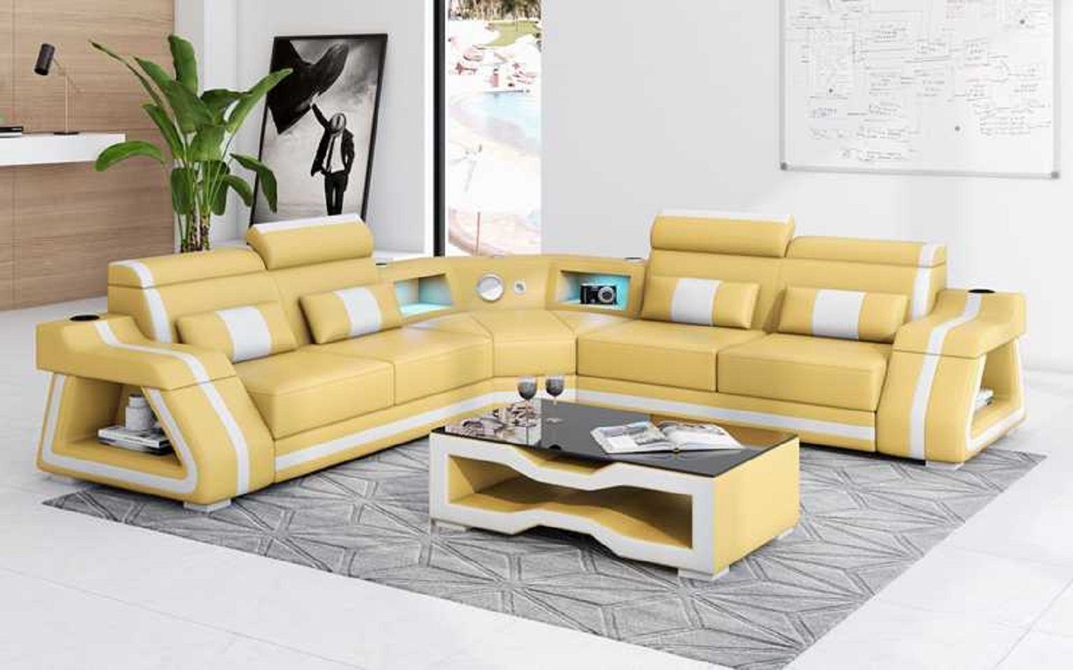 3 Couch JVmoebel Form Europe LED L Ecksofa Luxus Made Beige Teile, Design, Ecksofa Sofa Modern in