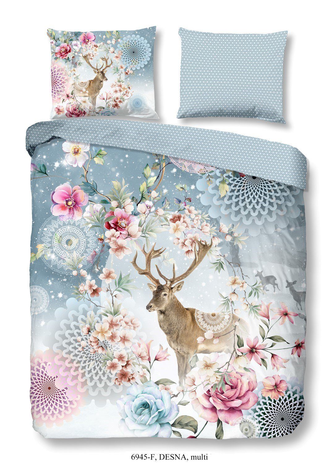 hip Wendebettwäsche Hirsch Bettwäsche-Set Bettbezug & Kissenbezüge, Flanell, 2 teilig, Mit Blumen