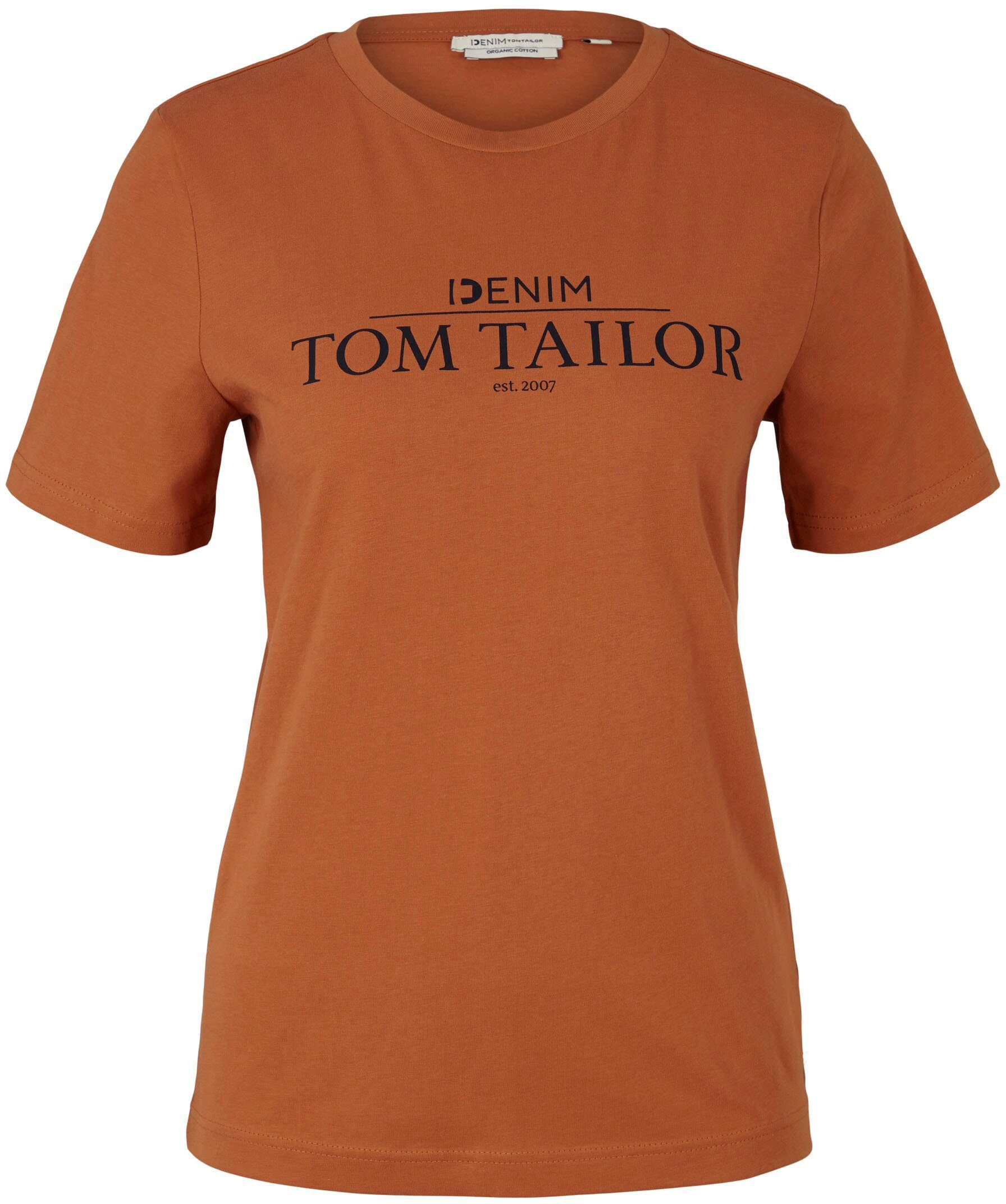TOM TAILOR Denim T-Shirt mit Logo Print auf der Brust amber | T-Shirts
