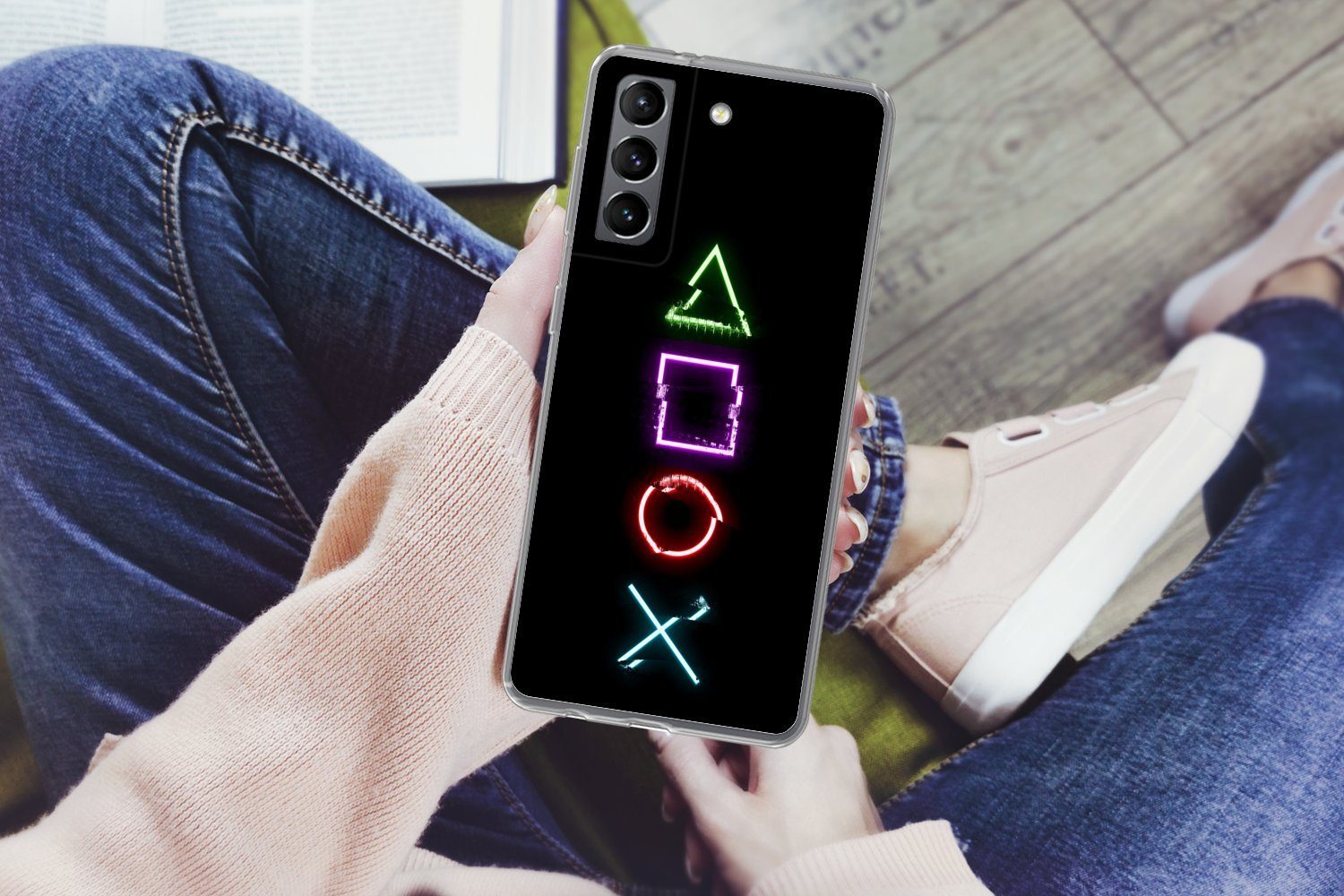 MuchoWow Handyhülle für Samsung Galaxy S21 Plus Spiele - Controller - Neon, Phone Case, Silikon, Schutzhülle Dünn