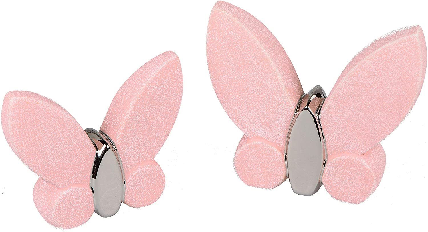 Small-Preis Dekofigur Schmetterling stehend 13cm und 16cm im 2er Set Pastellfarben rosa (2er Set)