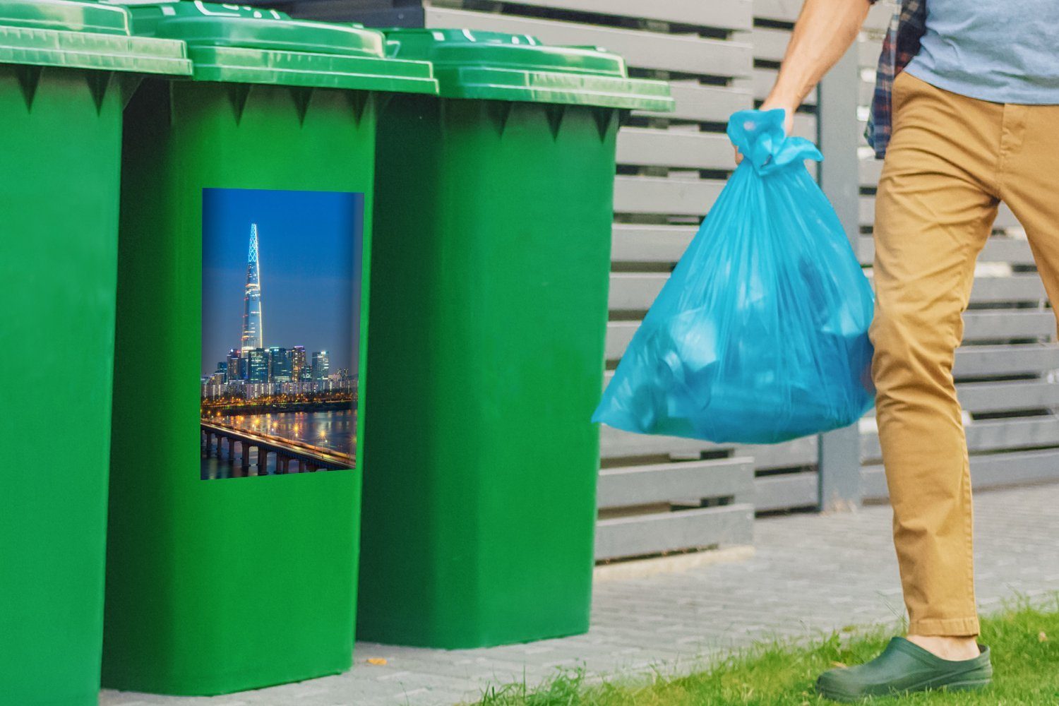 Mülltonne, Wandsticker in (1 Südkorea MuchoWow von Mülleimer-aufkleber, Skyline St), Container, Sticker, Seoul Abfalbehälter