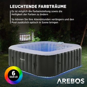 Arebos Whirlpool automatisch aufblasbar, In- & Outdoor, 6 Personen, 185x185cm, (Set, Aufblasbar, Komplett mit Zubehör und LED Beleuchtung)