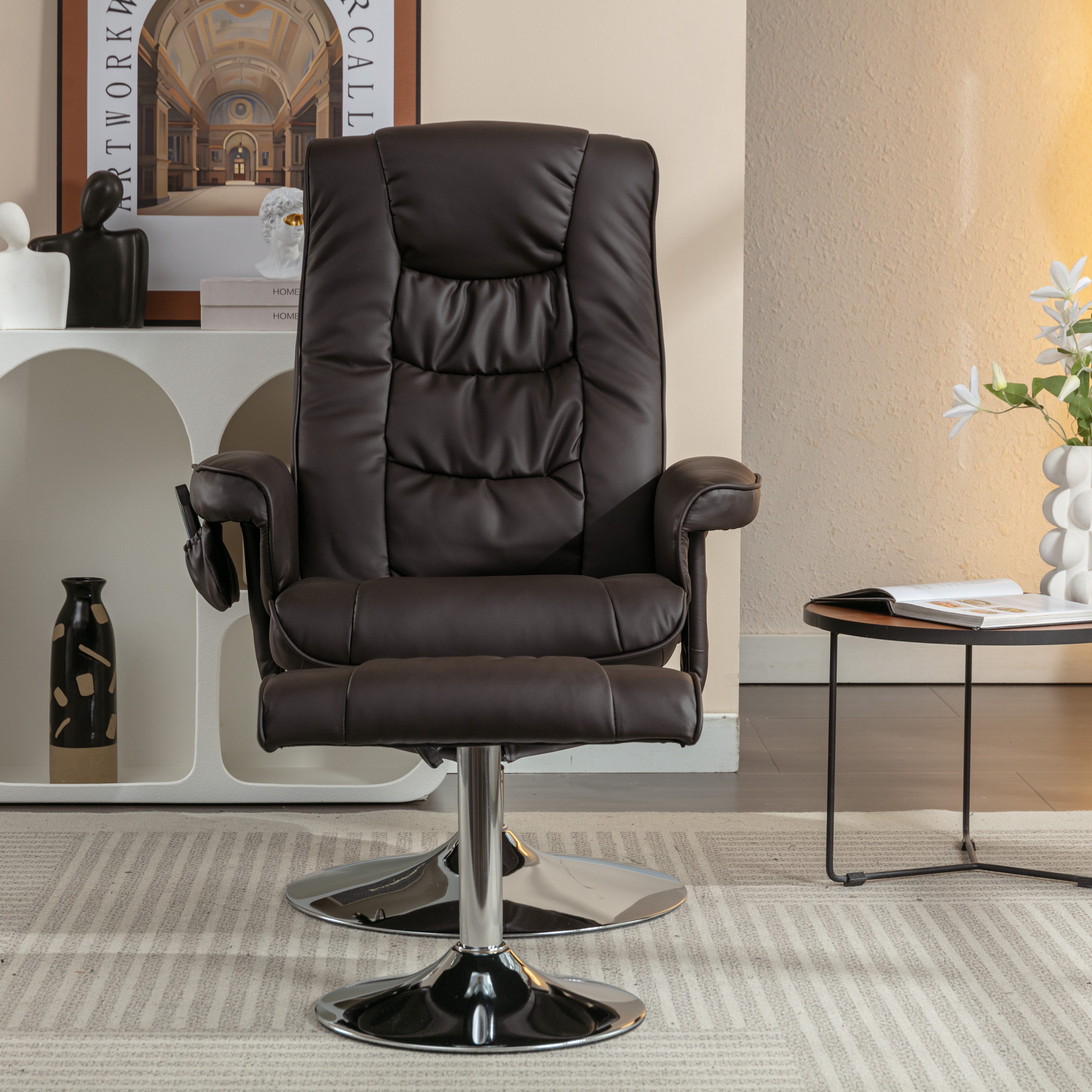 MODFU Massagesessel Massagesessel,Heizfunktion und Fußhocker (Massagesessel mit Kunstleder-Leder und 5-Kunstledernkt-Massagegerät – Drehbar, Heizfunktion, Fußhocker, Modernes Design)