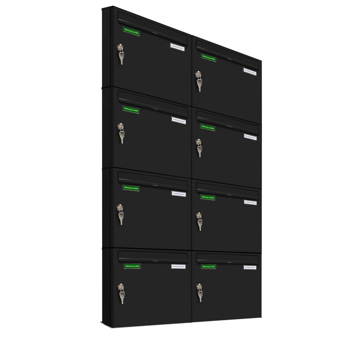 Wandbriefkasten 8 Fach Basic Briefkasten A4 in RAL Farbe 9005 Tief Schwarz wetterfest