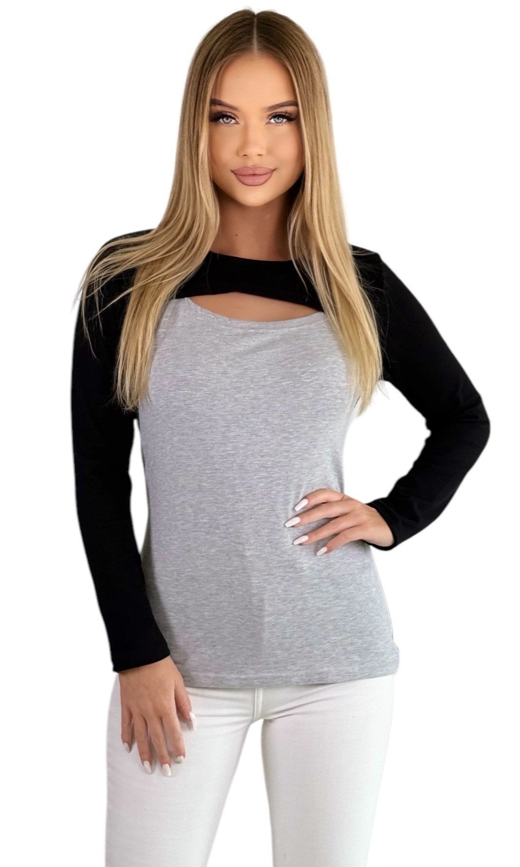 Mississhop 3/4-Arm-Shirt Zweifarbige Oberteil Bluse / günstig online kaufen