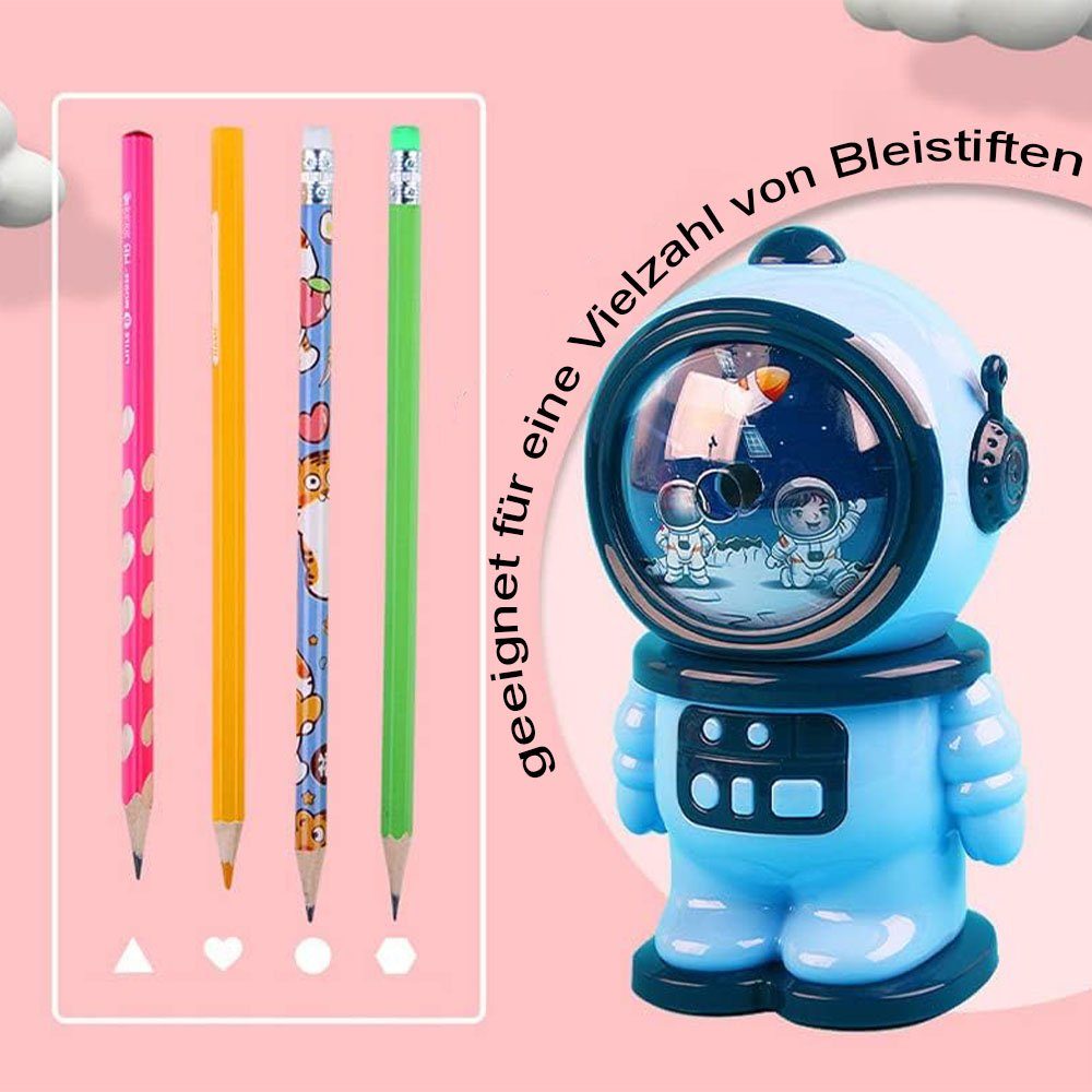 Handkurbel-Bleistiftspitzer, Blau Bleistift TUABUR 2er-Set. Astronautenform,