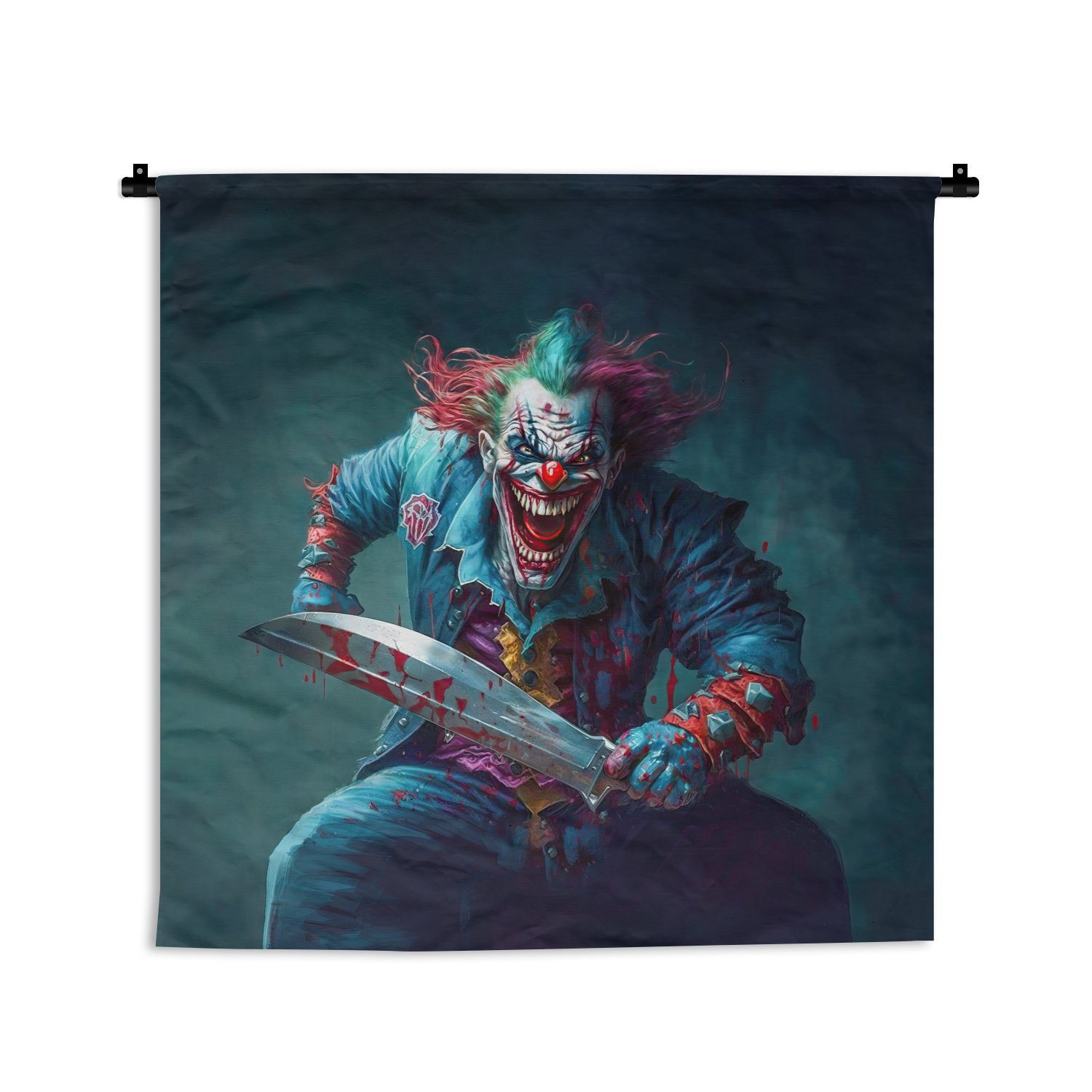 MuchoWow Wanddekoobjekt Clown - Horror - Messer - Kleidung - Porträt, Wanddeko für Wohnzimmer, Schlafzimmer, Kleid, Wandbehang, Kinderzimmer