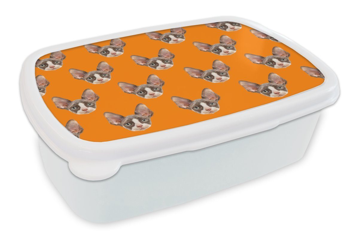 MuchoWow Lunchbox Tier - Orange - Muster, Kunststoff, (2-tlg), Brotbox für Kinder und Erwachsene, Brotdose, für Jungs und Mädchen weiß