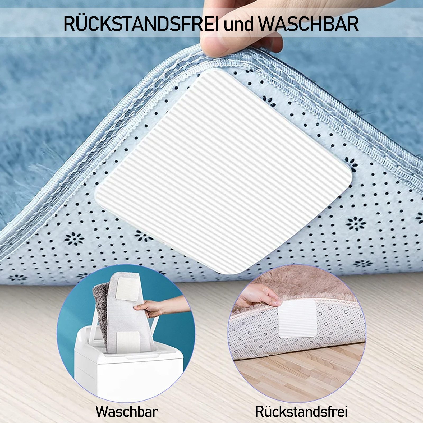 HUGERSTONE Antirutsch Teppichunterlage 10×10 cm Antirutschmatte, Teppich Antirutschunterlage, Teppichstopper, (Set, 8 tlg, Teppichunterlage Rutschfest, Fixierung ohne Rückstände), für Hartholzböden, Teppiche, Matten, Kinderzimmer, Badezimmer, Küche