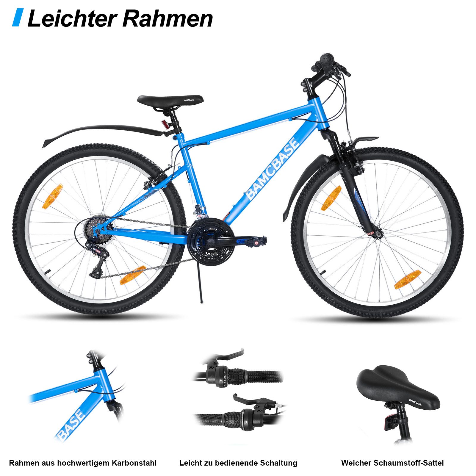 HILAND Mountainbike 26/27 Zoll Herren Damen Studenten fahrräder, Gelände Pendlerfahrräder, Mit 18 Gang, Doppel-V-Bremsen, stoßdämpfender Federgabel, Schutzblech
