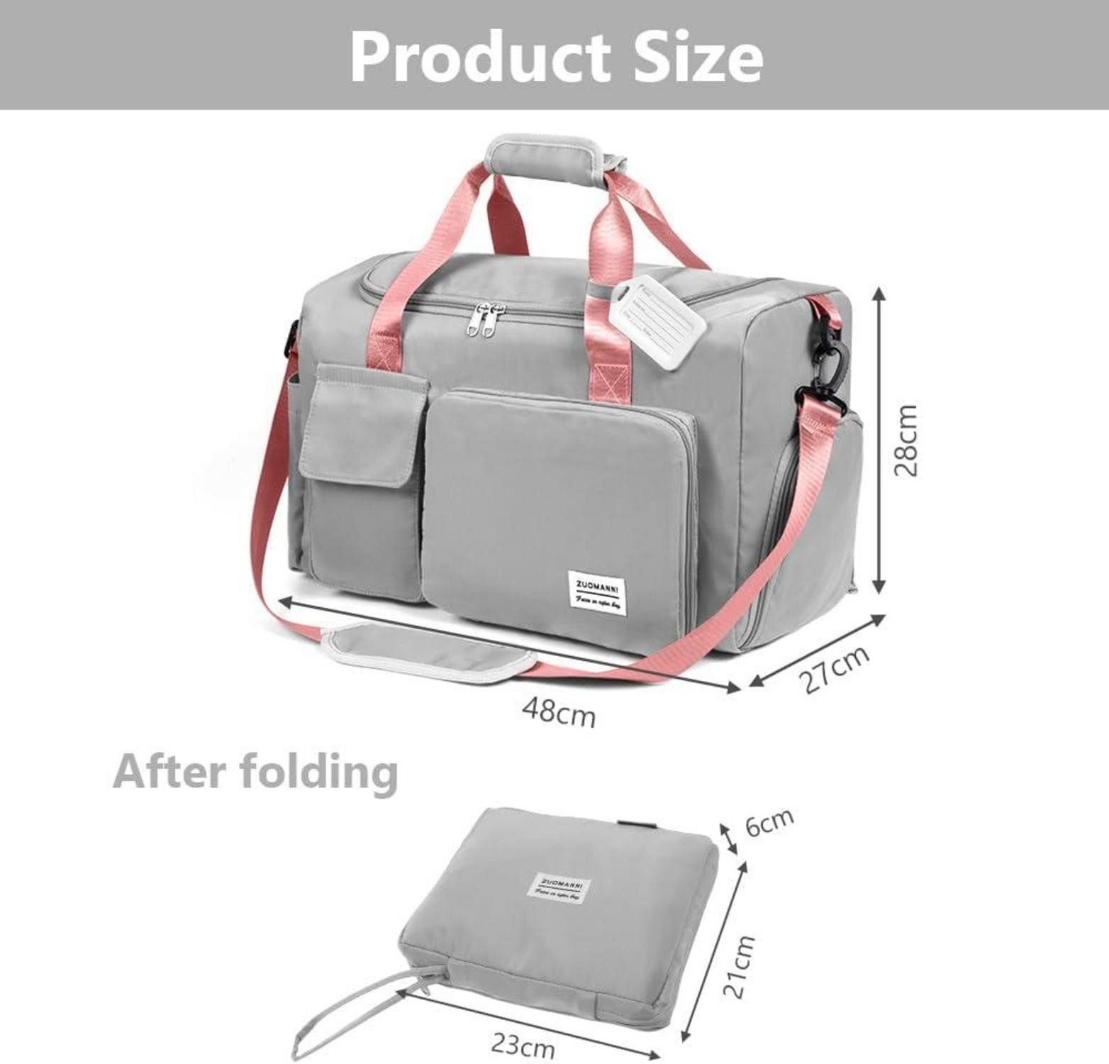 LuxusKollektion Weekender 36L Faltbare Reisetasche Große Weekender Wasserdicht Grau Rosa