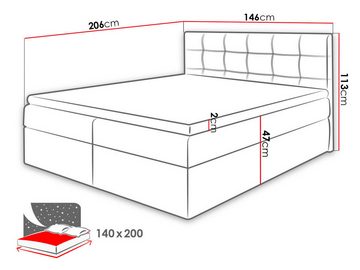 MIRJAN24 Boxspringbett Nele (Lattenrost, Kopfteil und Matratze + Topper), mit zwei Bettkästen für die Bettwäsche