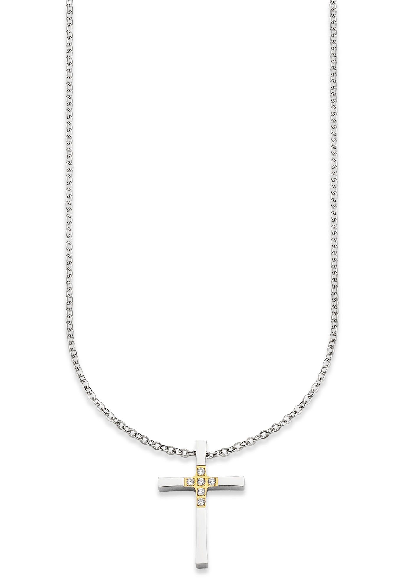 Bruno Banani Kette mit Anhänger Schmuck Geschenk Halskette Kreuz mit Steinen bicolor, mit Zirkonia (synth)