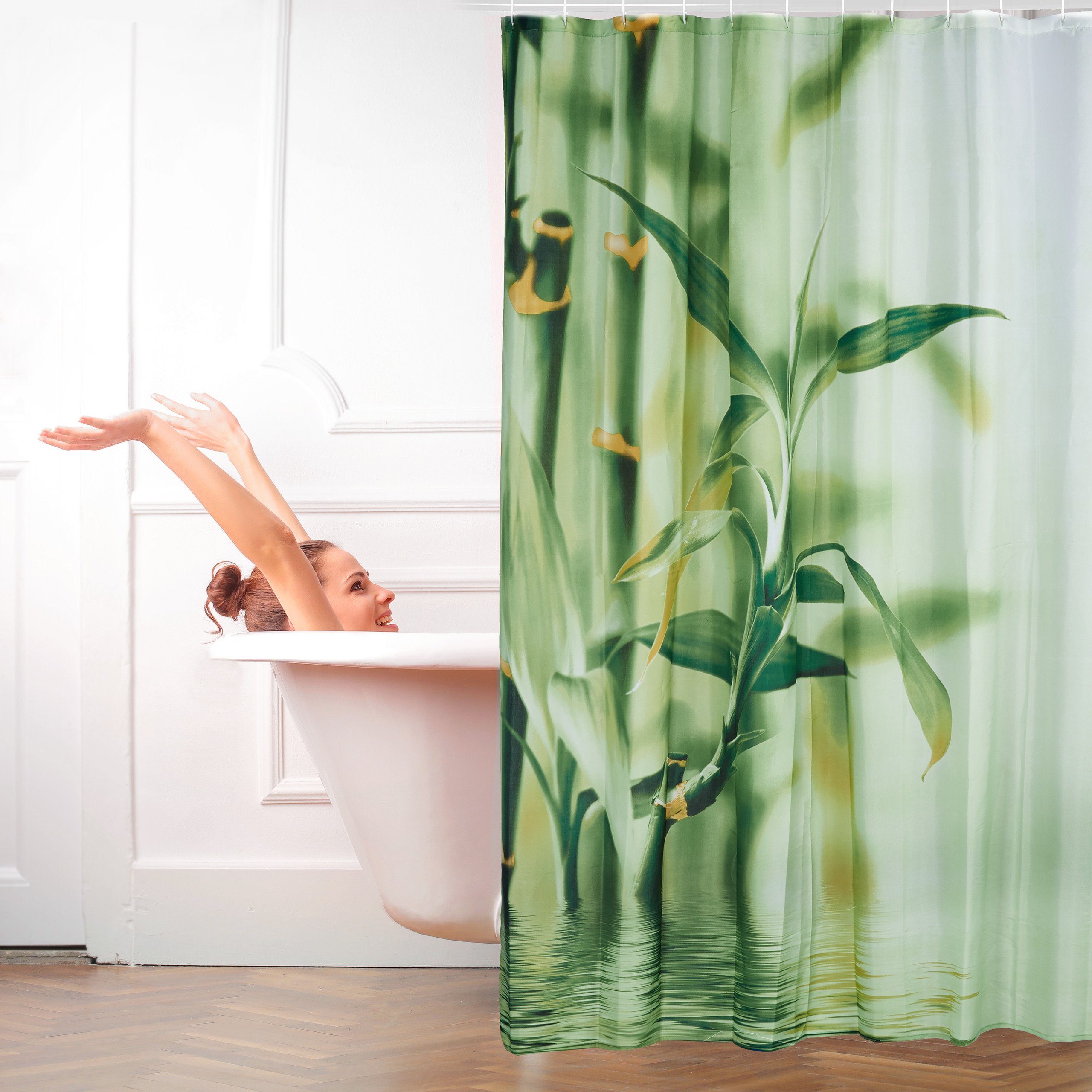 relaxdays Duschvorhang Bambus in Grü Breite günstig online kaufen