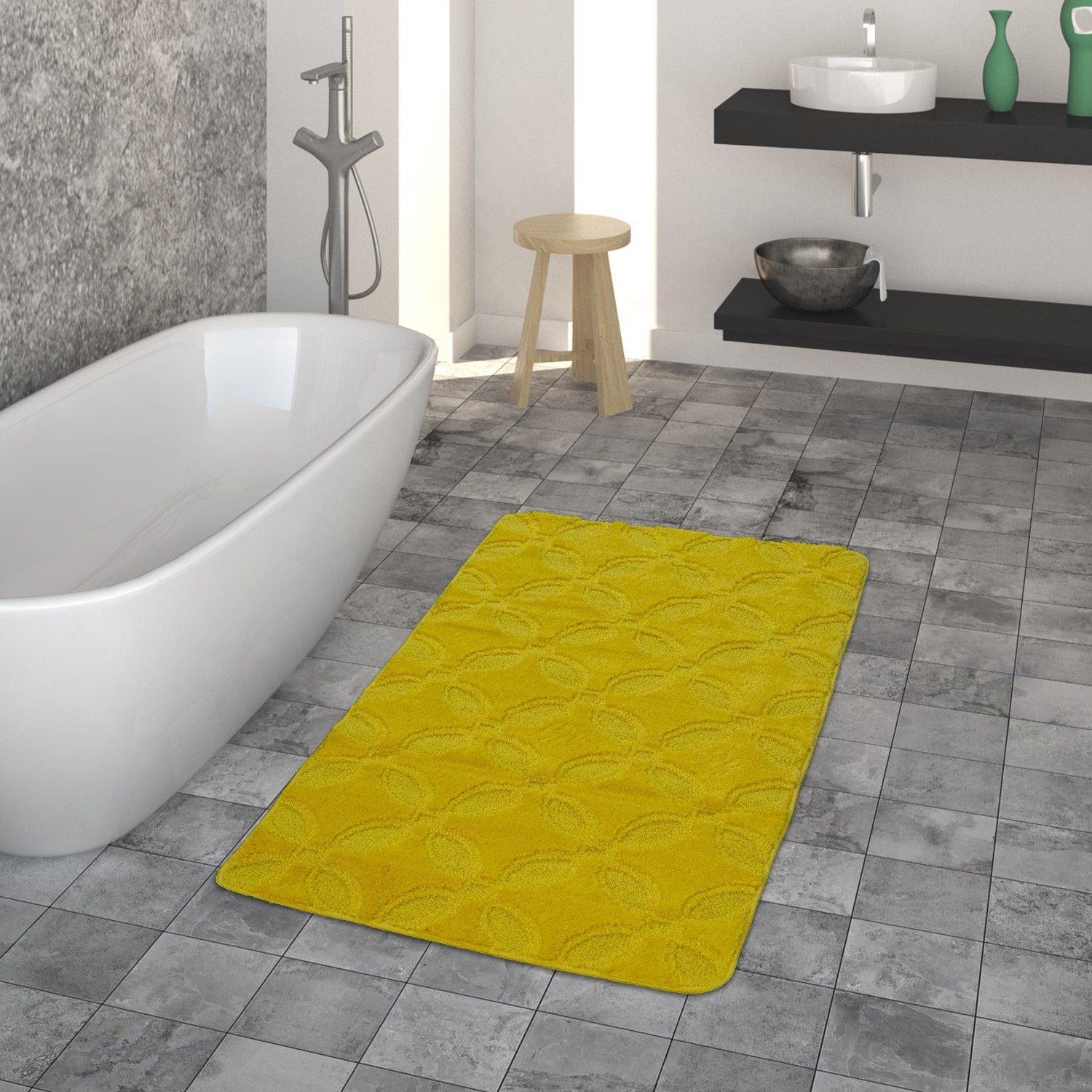 Fußmatte Badematte Kurzflor-Teppich Für Badezimmer Einfarbig Rutschfest In  Gelb, TT Home, rechteckig, Höhe: 22 mm