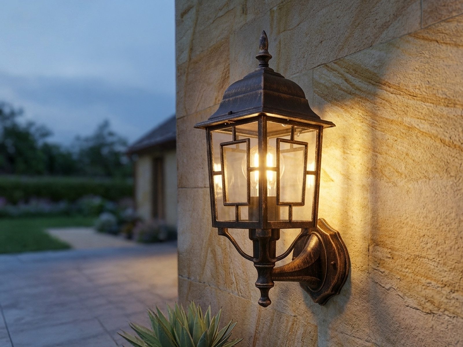 TRIO Leuchten LED Außen-Wandleuchte antik mit Bleiglasoptik, Höhe 41cm, LED wechselbar, Warmweiß, Haus-Wand Außenleuchte, Fassadenbeleuchtung Haustür, Wandlampe mit E27