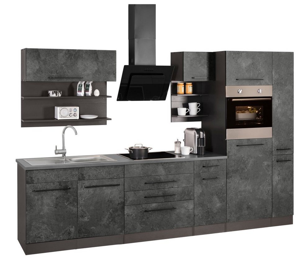 HELD MÖBEL Küchenzeile Tulsa, mit E-Geräten, Breite 320 cm, schwarze  Metallgriffe, MDF Fronten, Hochwertig verarbeitete MDF-Fronten