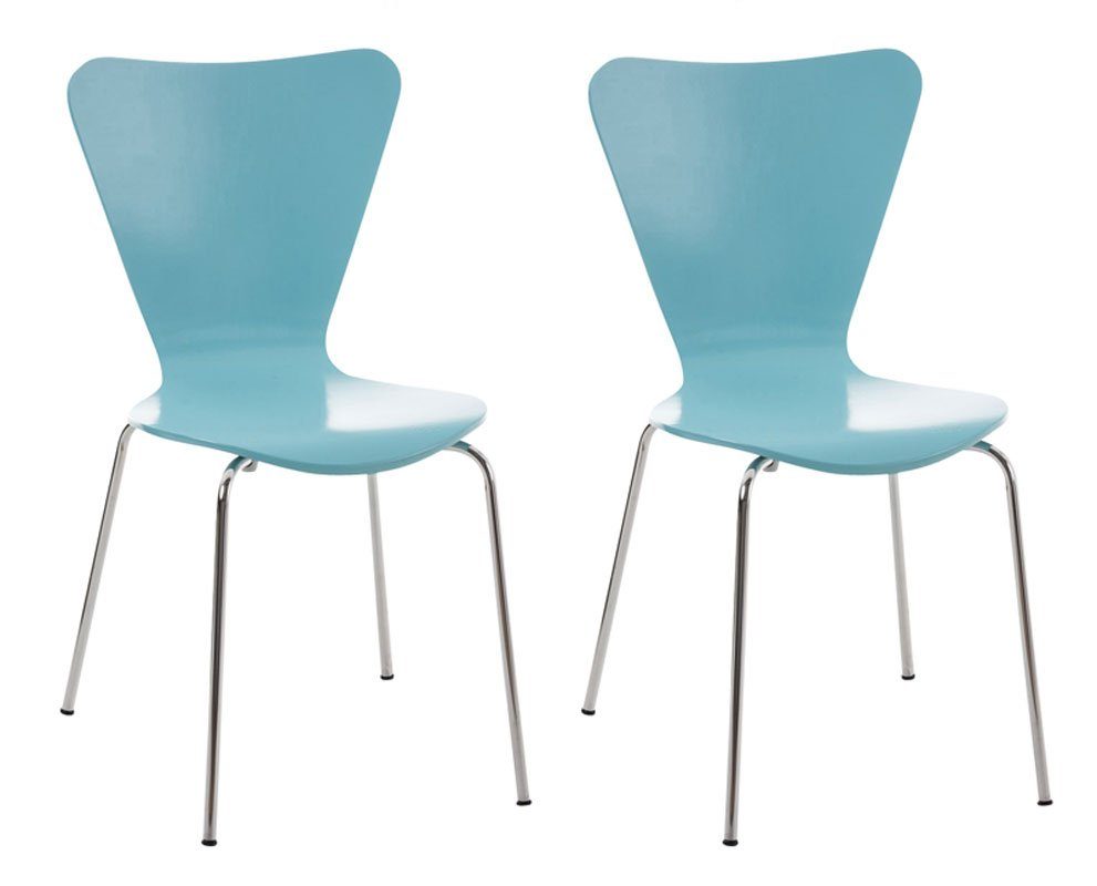 TPFLiving Besucherstuhl Calisso mit ergonomisch geformter Sitzfläche - Konferenzstuhl (Besprechungsstuhl - Warteraumstuhl - Messestuhl, 2 St), Gestell: Metall chrom - Sitzfläche: Holz hellblau