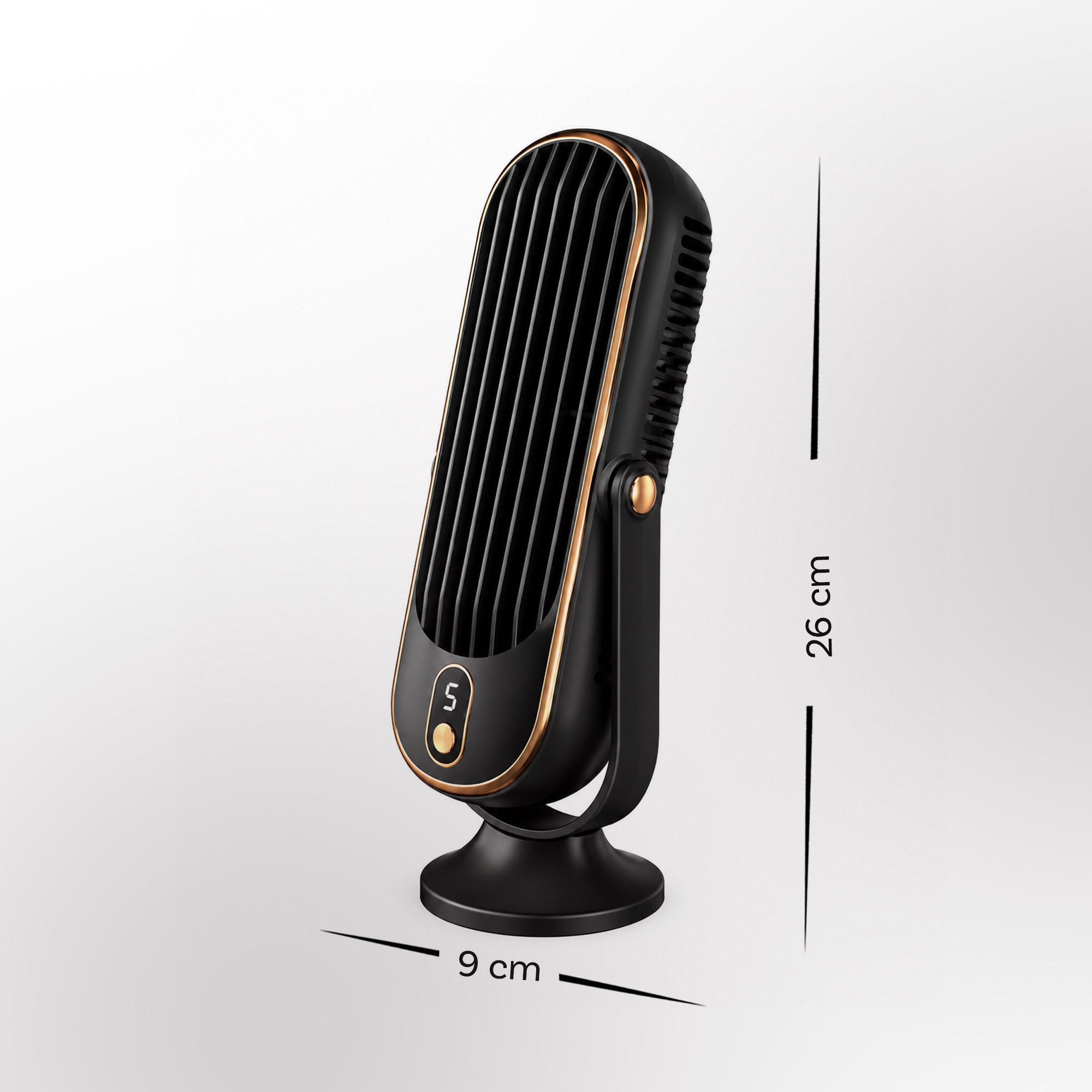Bestlivings Tischventilator Akku 5 Stufen 360° neigbar, leise (22 dB), Dual-Rotor, LED Display, USB-C Kabel