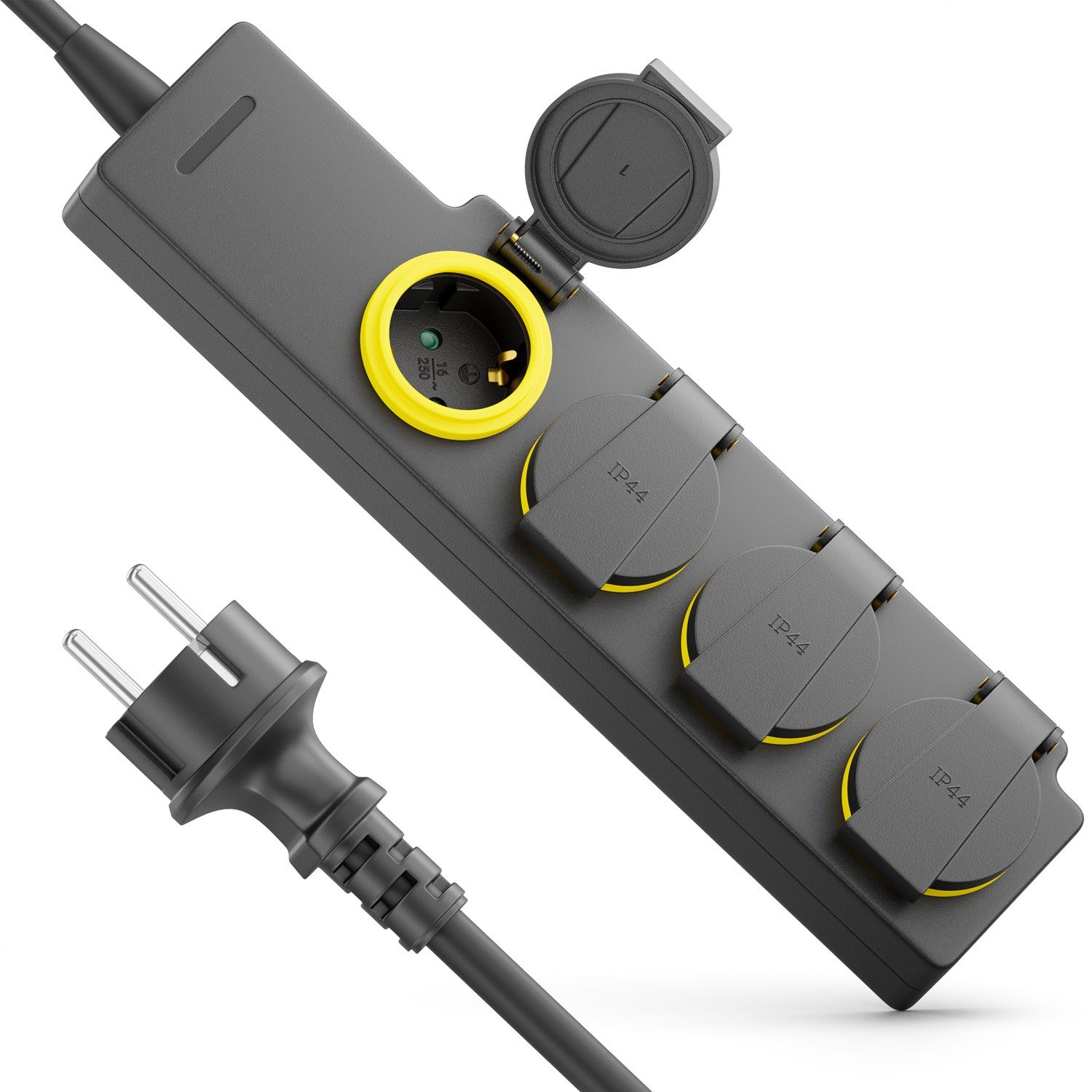 deleyCON deleyCON 4 Fach Outdoor Steckdosenleiste mit 3,0m Kabel IP44
