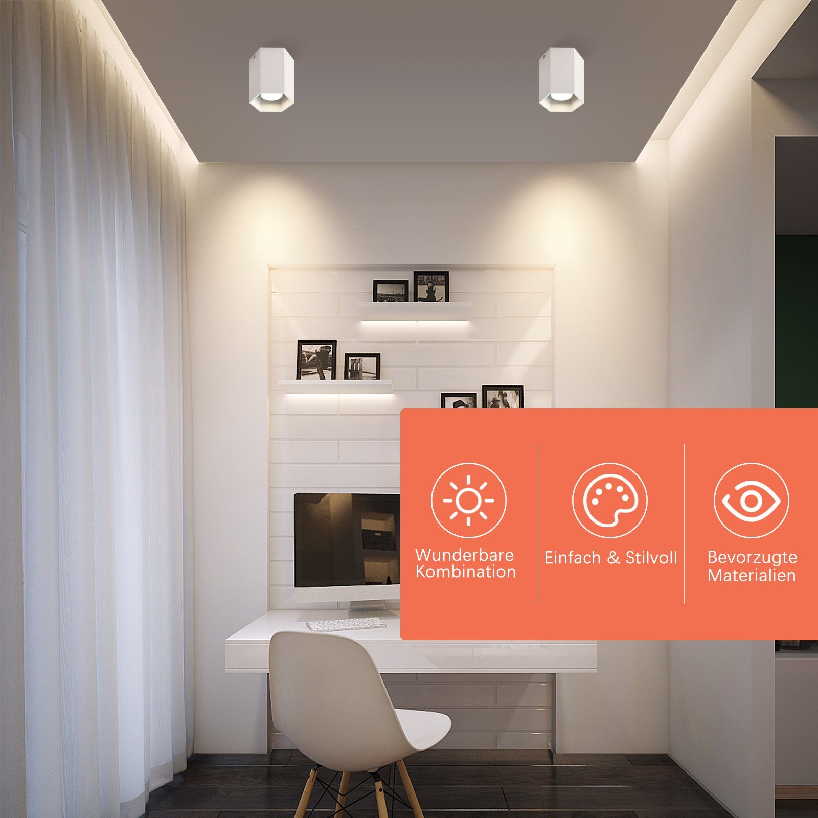 Nettlife Deckenstrahler Weiß Deckenspots GU10 Aufbauspot, LED wechselbar, für Küche Wohnzimmer Esszimmer Korridor Flur