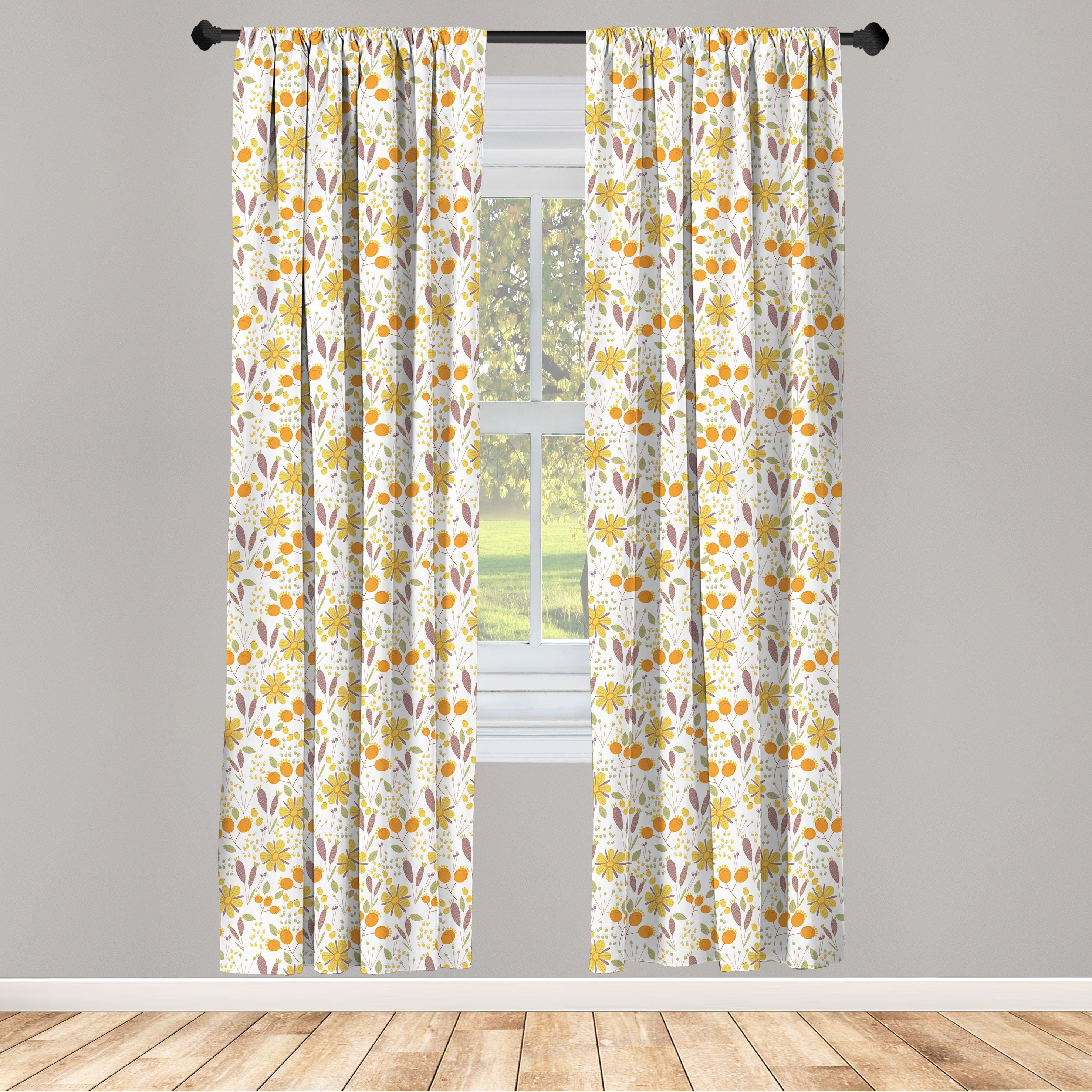 Gardine Vorhang für Wohnzimmer Schlafzimmer Dekor, Abakuhaus, Microfaser, Blumen Herbst-Feld Laub