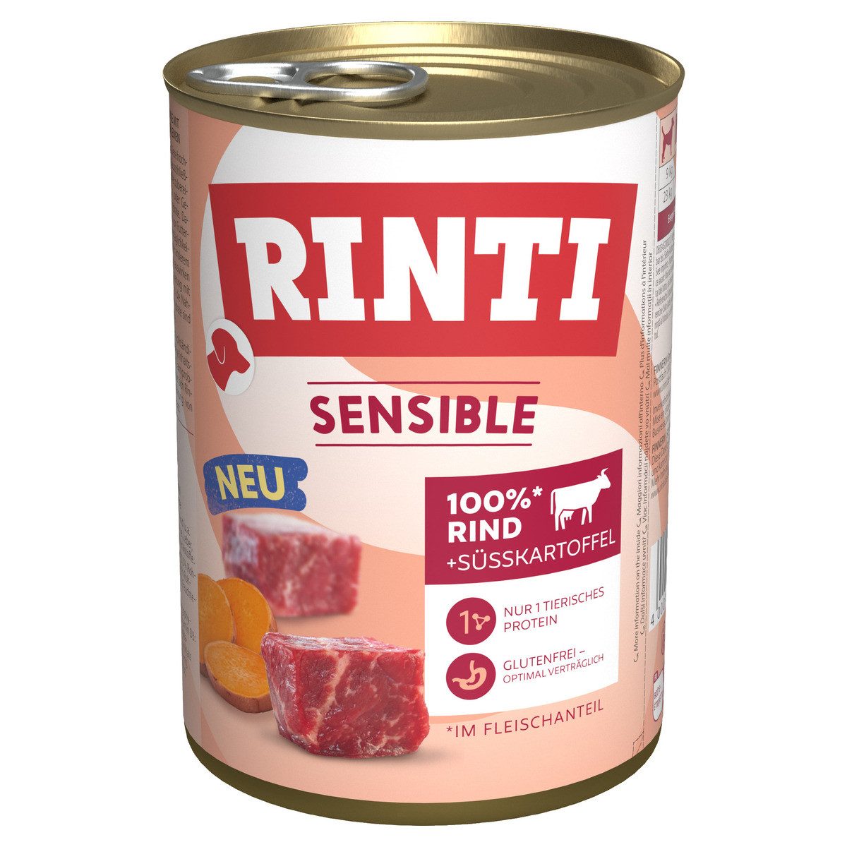 Rinti Sensible mit Rind + Süßkartoffel 400 g - 6 Stück, Nassfutter für: Hund