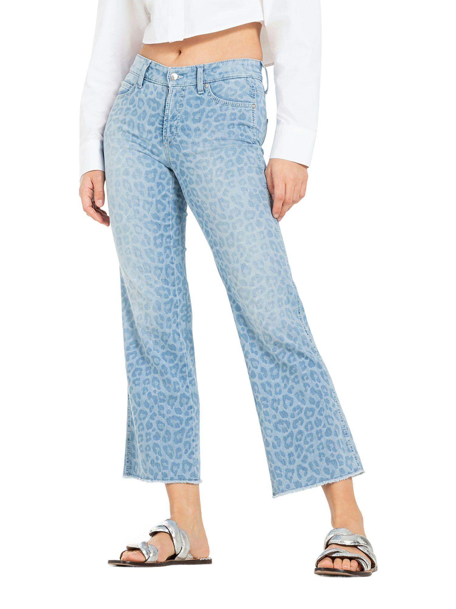 Cambio Stretch-Hose blau, Casual, Baumwolle, Animalprint, Regular Fit, Mittel
