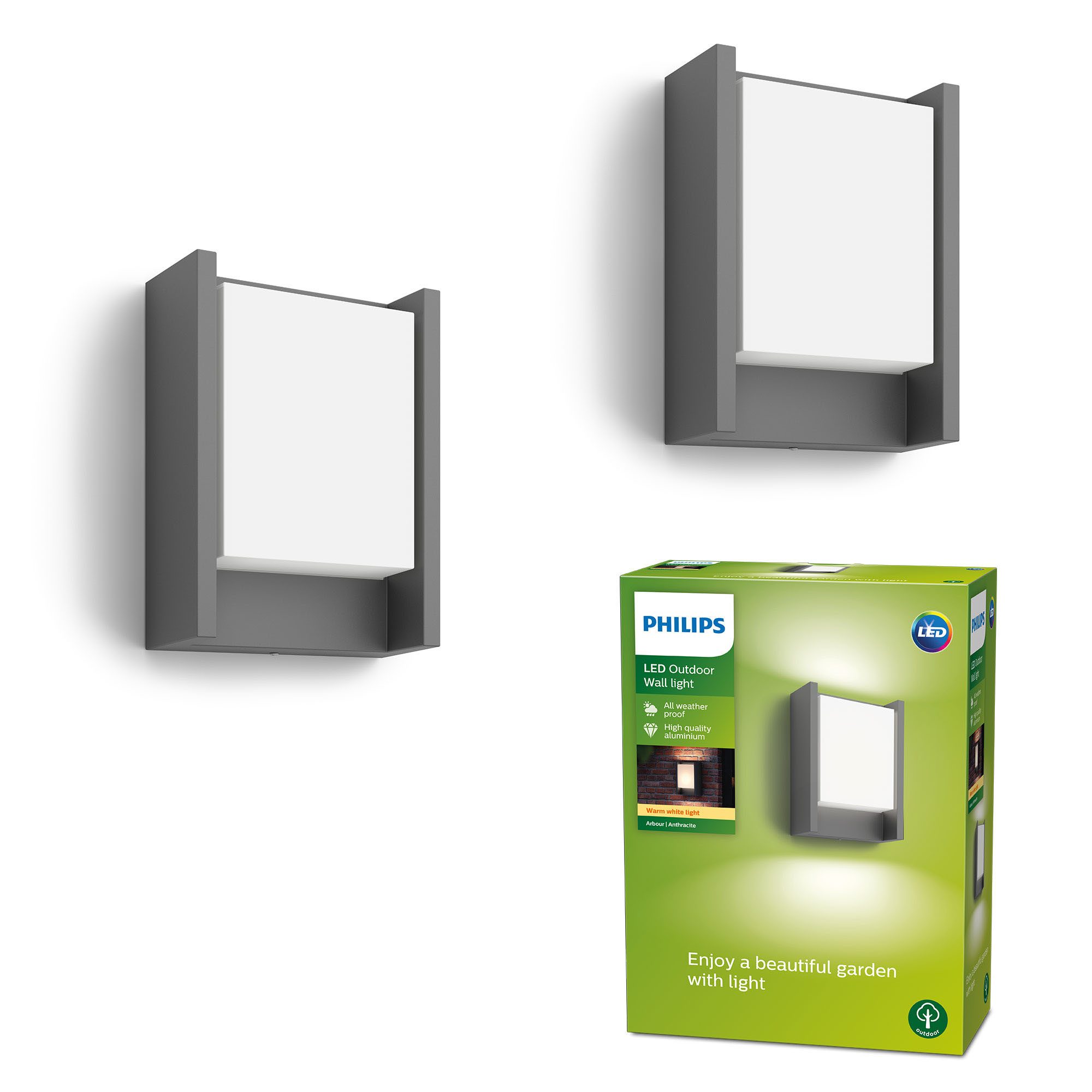 Philips LED Außen-Wandleuchte 2er Pack myGarden LED Arbour, LED fest integriert, Warmweiß, 700 Lumen, anthrazit