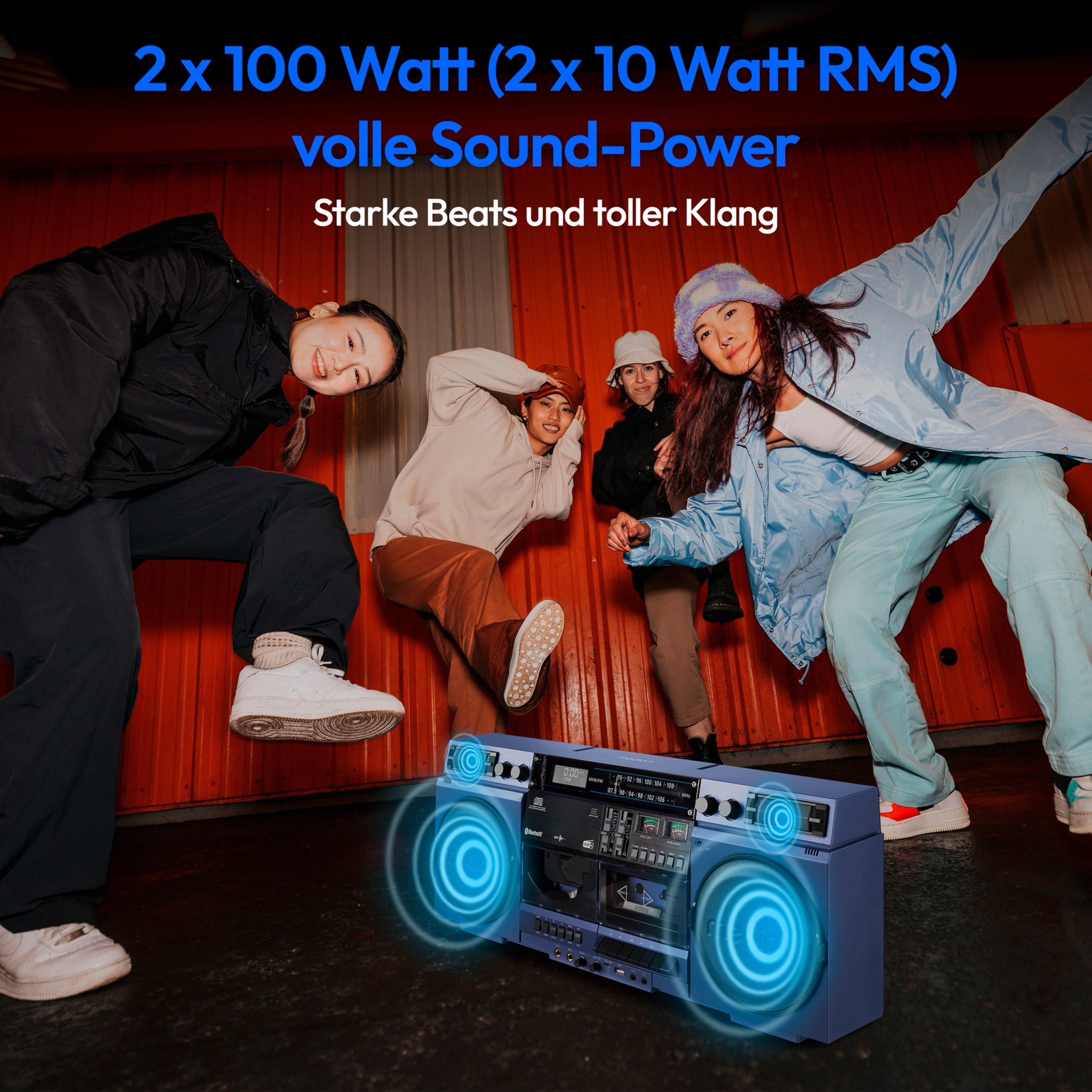 Medion® Audio-System Retro Boombox LIFE® P66538 (MD44538) (20 W, Bluetooth 5.3, 80er, groß, USB, SD, CD, Kassetten, MC, DAB+ Radio, Bluetooth)