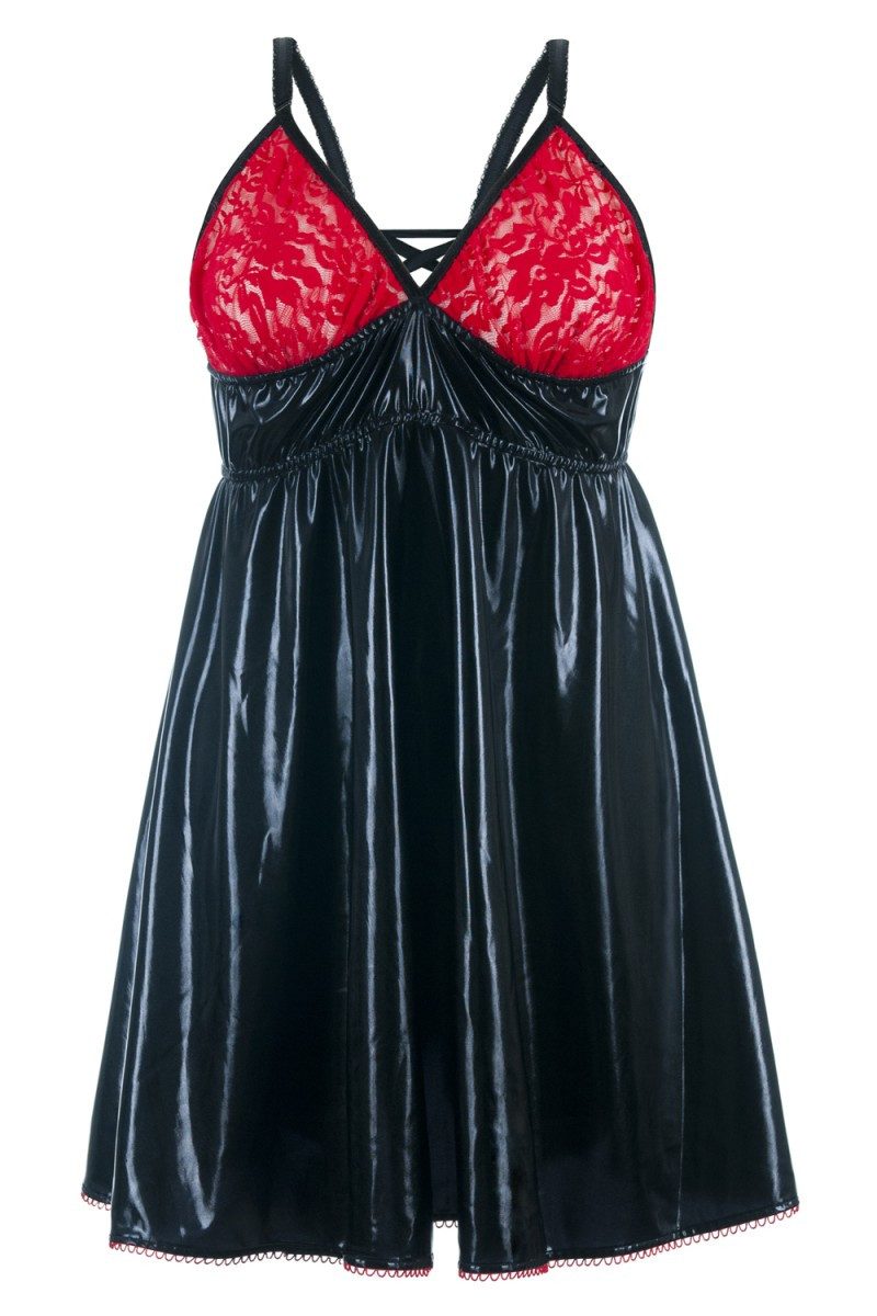 Babydollkleid Andalea Schwarz/rotes Wetlook Chemise SB/1003 Sexy