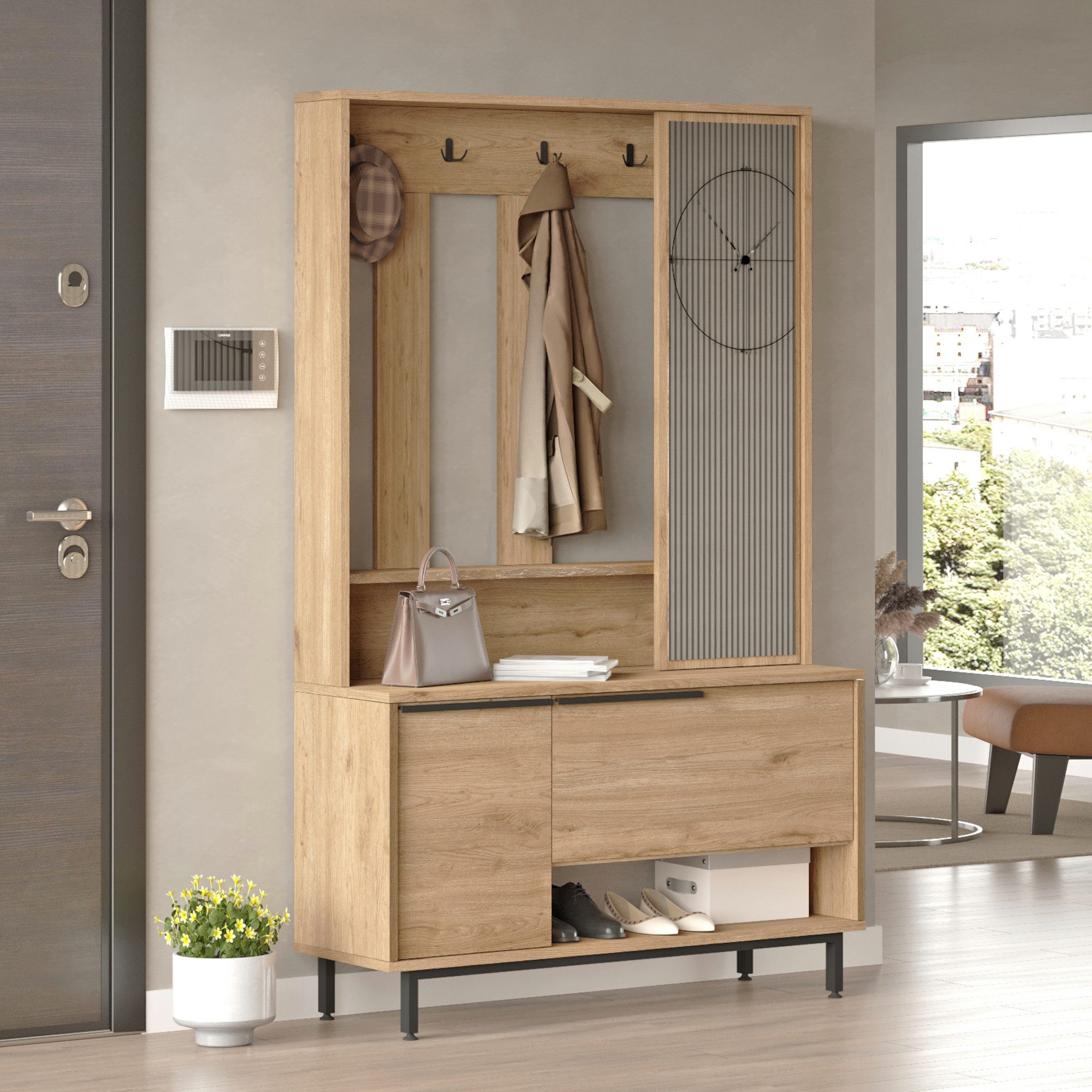 en.casa Kompaktgarderobe Garderobe »Vesanto« 178x112x36 cm Eiche günstig online kaufen