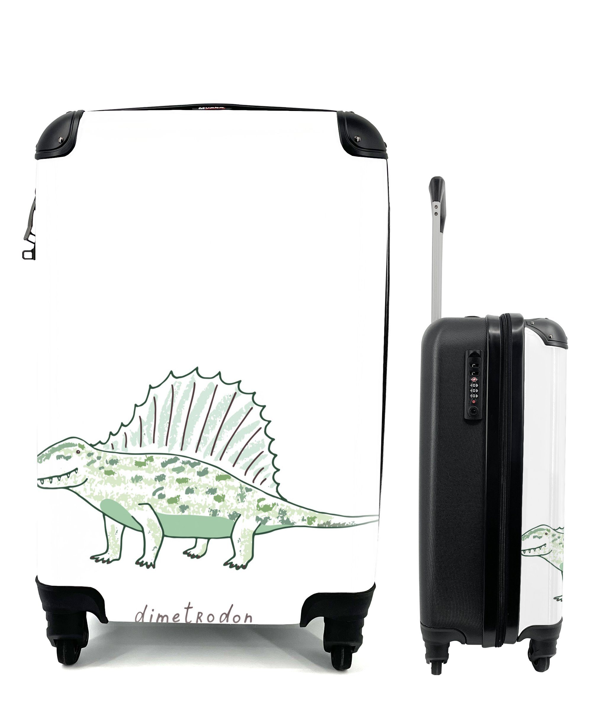 MuchoWow Handgepäckkoffer Kinderzimmer - Dinosaurier - Dimetrodon - Jungen - Mädchen - Kinder, 4 Rollen, Reisetasche mit rollen, Handgepäck für Ferien, Trolley, Reisekoffer