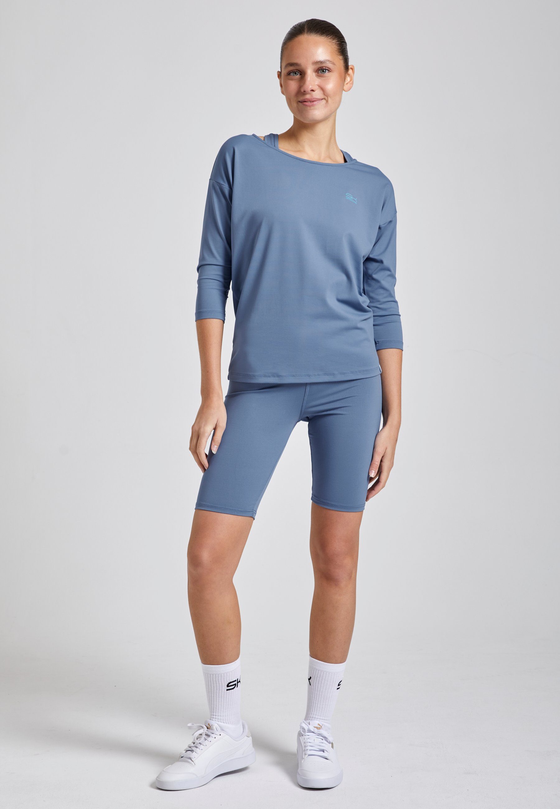 SPORTKIND Mädchen 3/4 blau Fit & Funktionsshirt Loose Damen Tennis Shirt grau