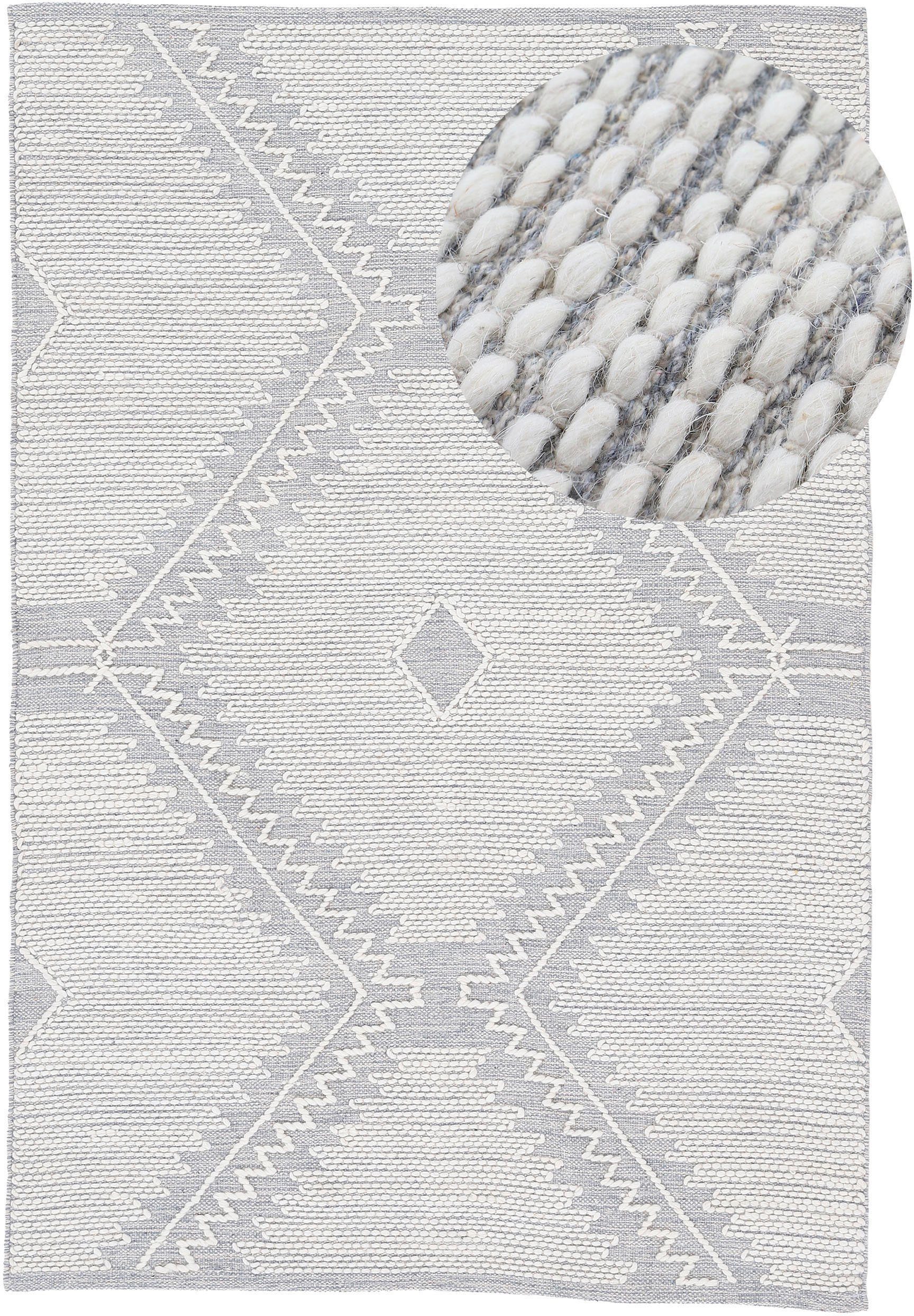 Teppich Kelim Durry, carpetfine, rechteckig, Höhe: 5 mm, Handweb, geometrisch, Hoch-Tief Effekt, handgewebt, reine Baumwolle grau