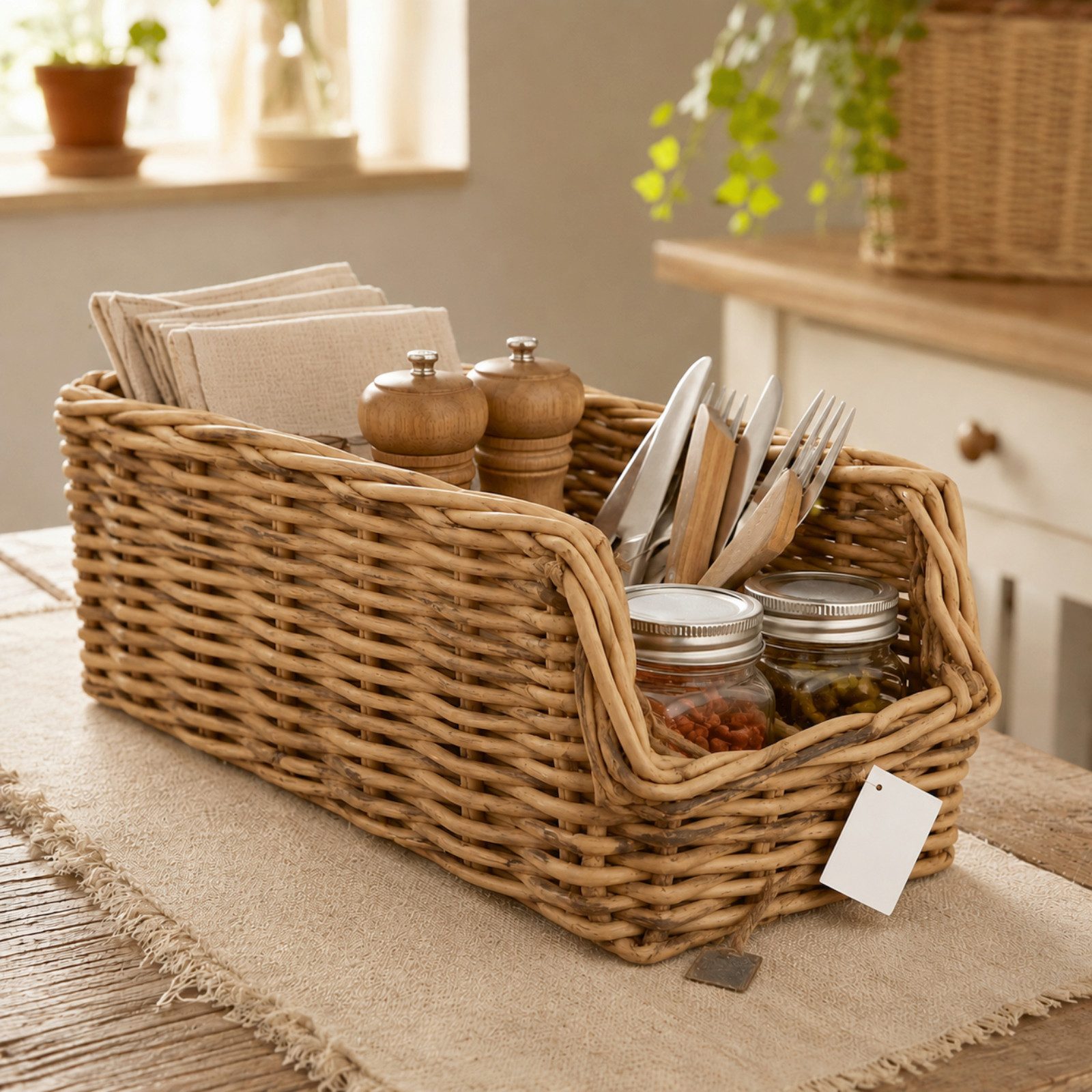 Van der Leeden Aufbewahrungskorb Ladenkorb Rattan Korb 50x22x19cm (Stück, 1 St., Packung), Natur, Rattan-Geflecht, Handmade, Vielseitig