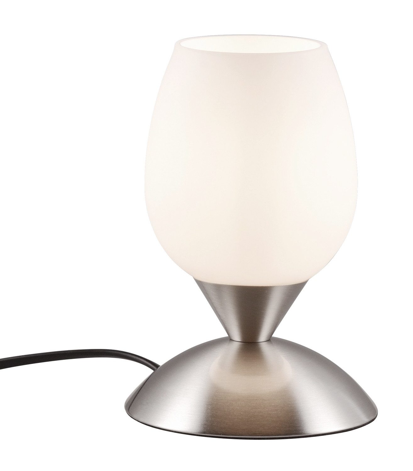 Reality Leuchten Tischleuchte Tischlampe CUP, H 18 cm, Nickelfarben, Weiß, Touchsensor, ohne Leuchtmittel, Metall, Lampenschirm aus Glas