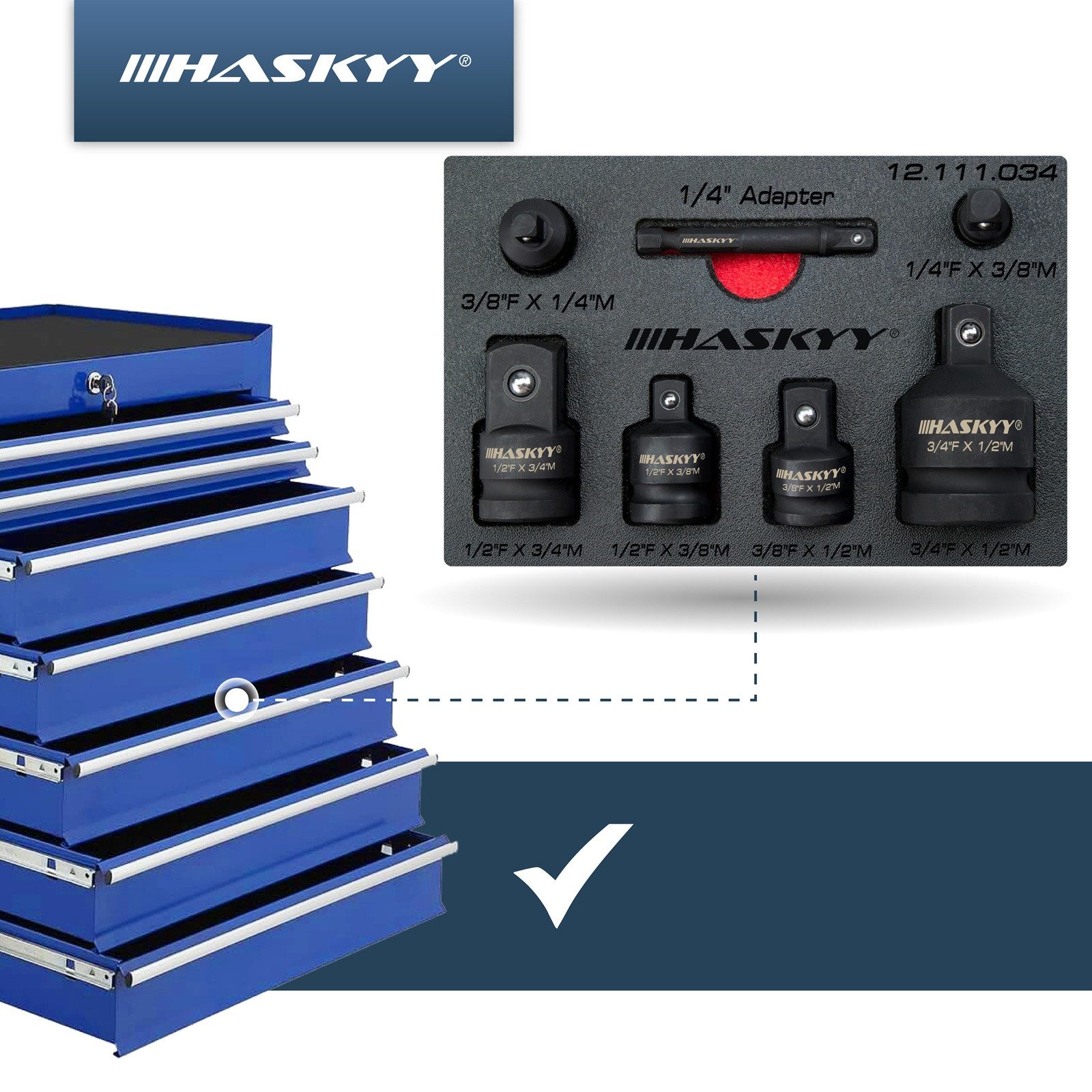 HASKYY Stecknüsse Schlagschrauber Stecknuss Adapter Set 1/4" 3/8" 1/2" 3/4" Steckschlüss – Bild 4 von 5