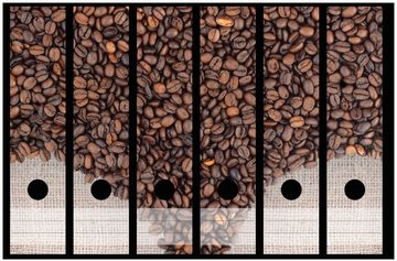 Wallario Etiketten Tasse mit Kaffeebohnen - Kaffeedesign, Ordnerrücken-Sticker in verschiedenen Ausführungen