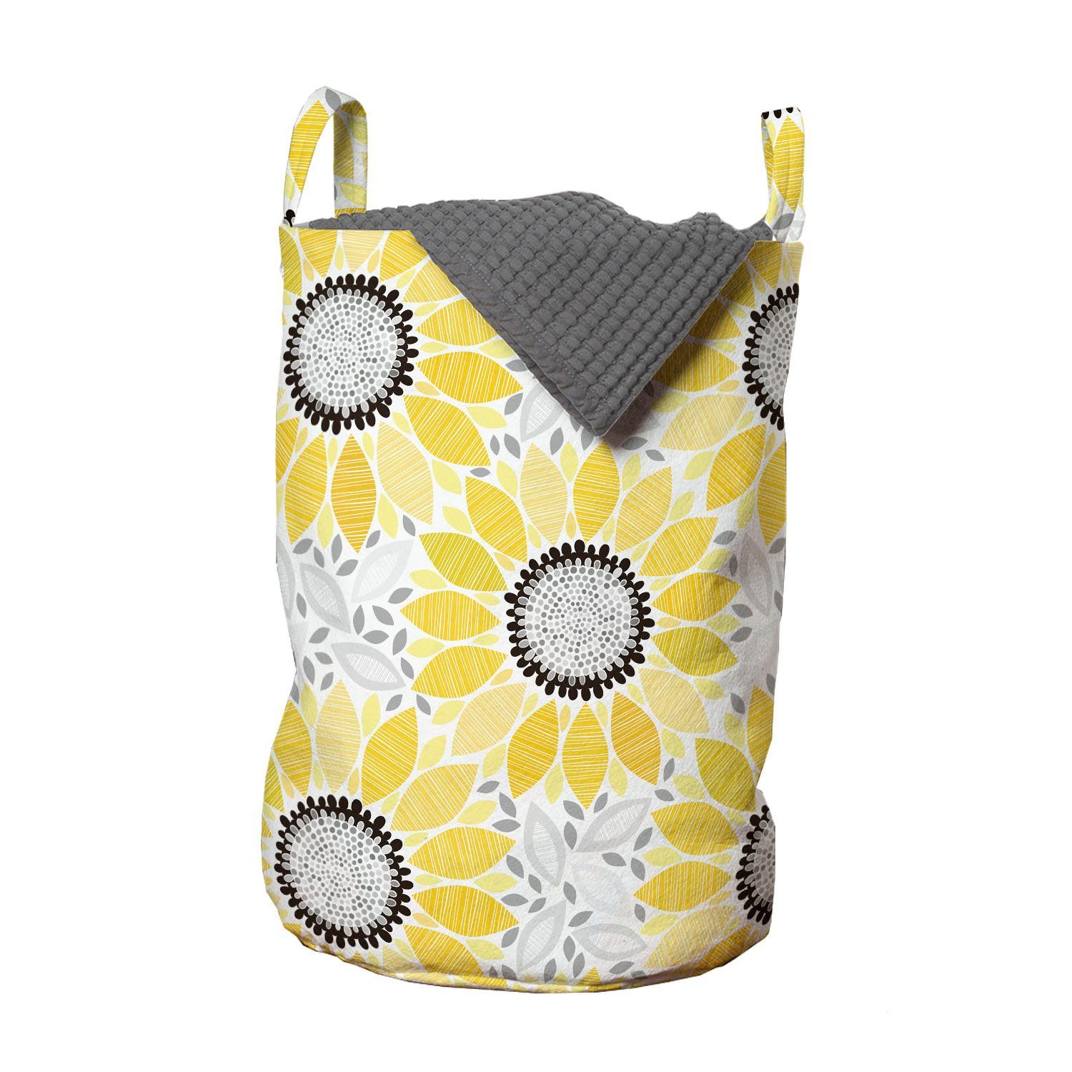 Abakuhaus Wäschesäckchen Wäschekorb mit Griffen Kordelzugverschluss für Waschsalons, Gelb Sun-Blumen-Natur-Kunst